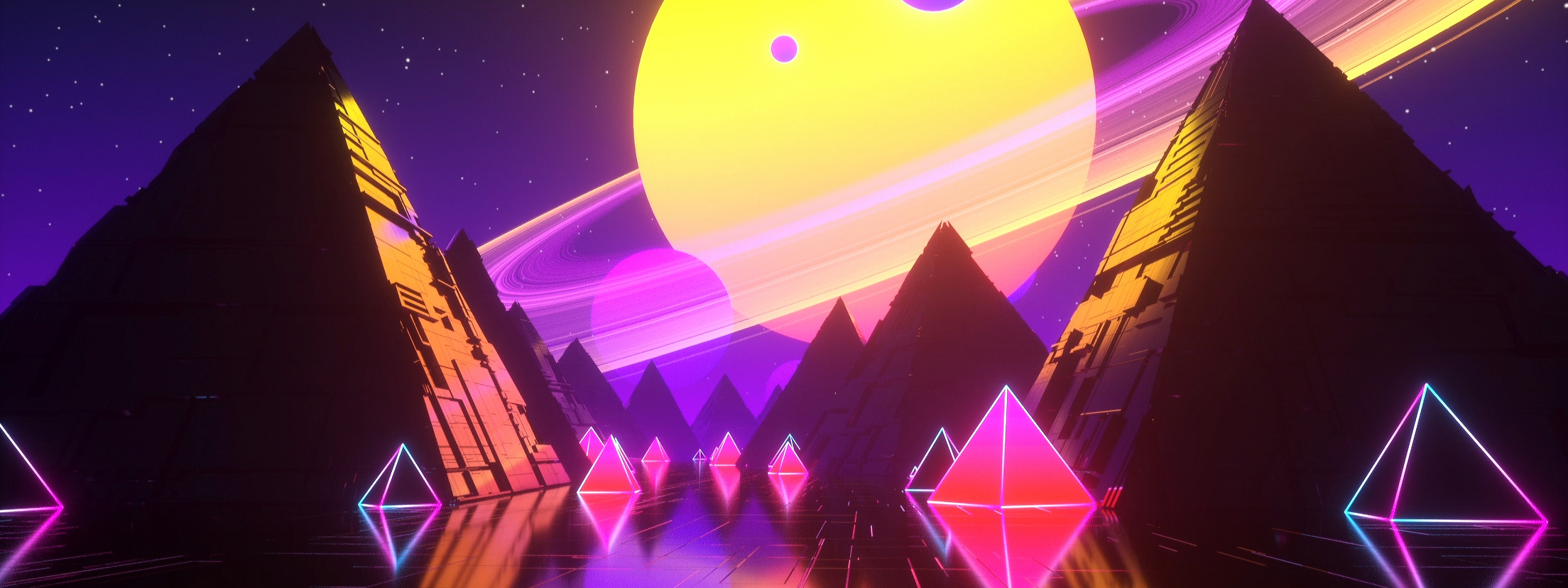 Music, <b>Stars</b>, Planet, Space, Pyramid, Pyramid, Background, Neon.