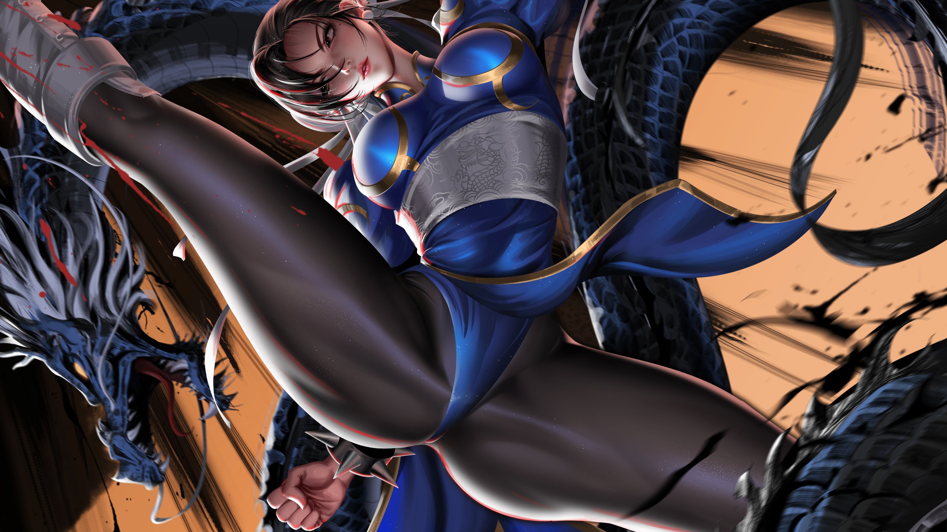 Download wallpaper dragon, blow, stretching, Street Fighter, Chun-Li ...