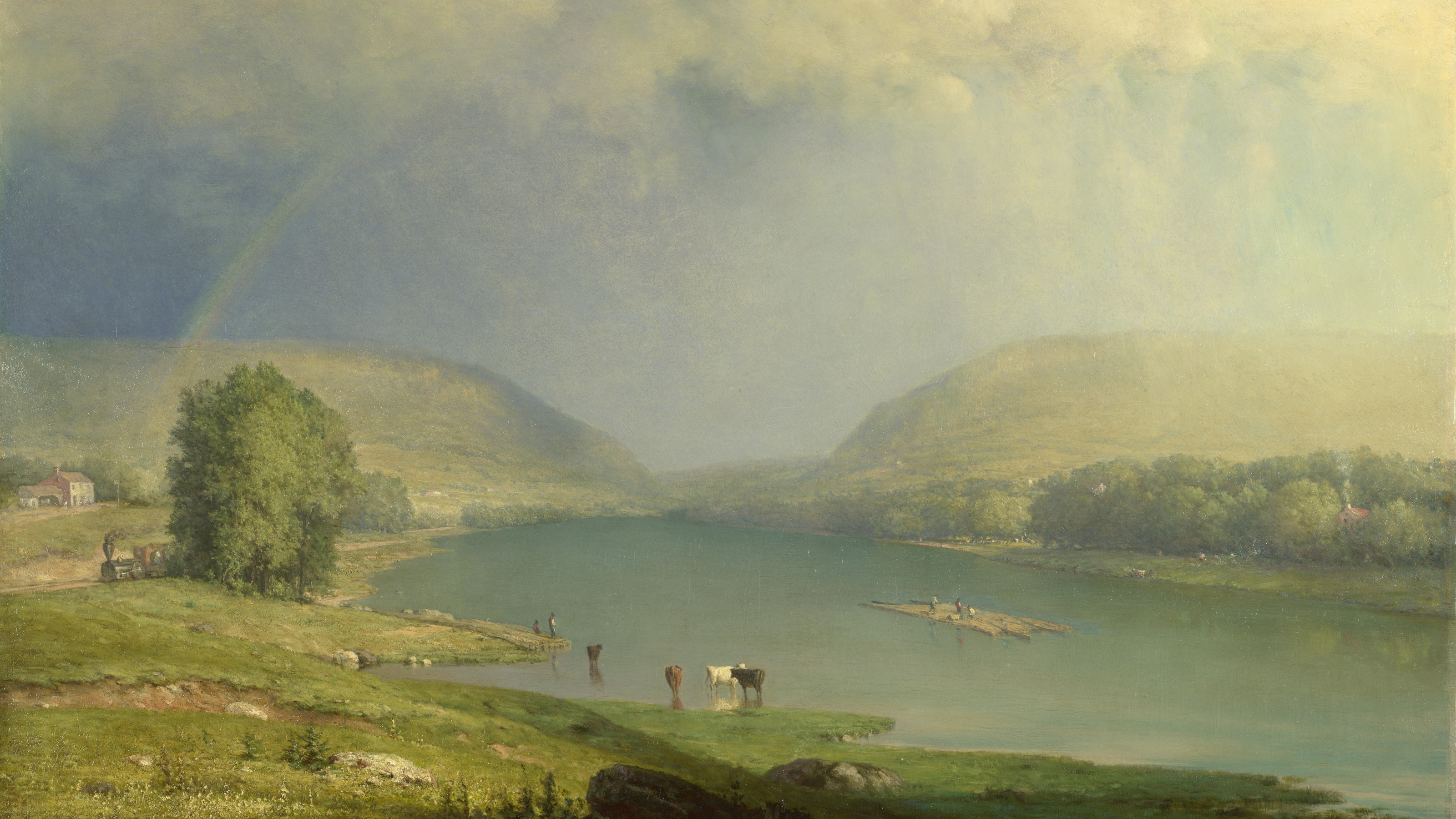 Download wallpaper landscape, mountains, river, rainbow, picture ...