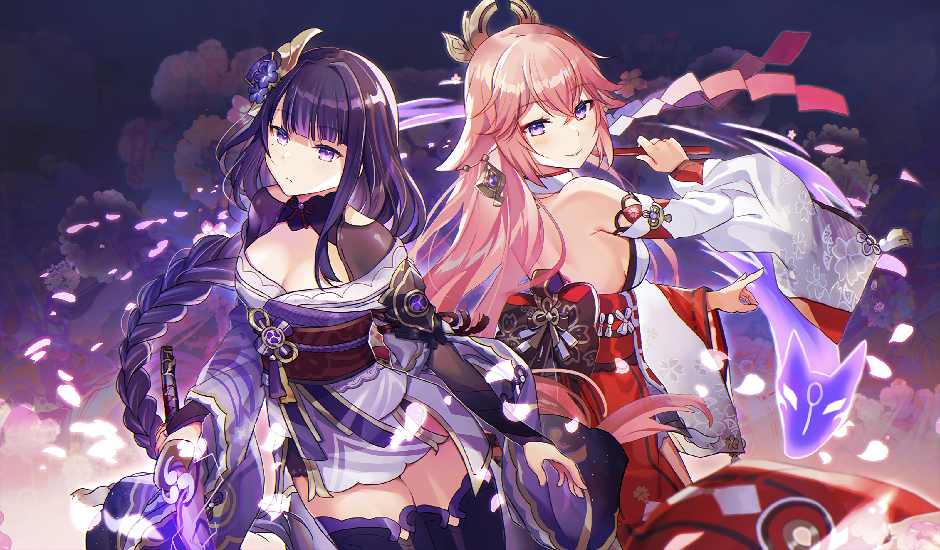 Download wallpaper genshin impact, raiden shogun, yae miko genshin impact,  section girls in resolution 3200x1872