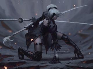 Nier: Automata, NieR, 2B (Nier: Automata), blindfold, black dress