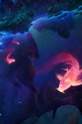Download wallpaper water, night, people, fish, spirit, art, fantasy ...