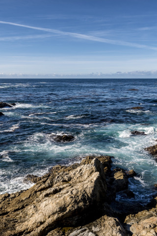 sea, stones, horizon, California, Carmel-by-the-Sea