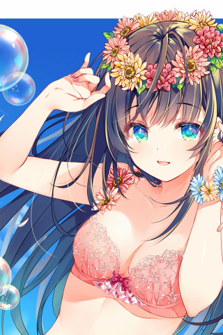 Download wallpaper beautiful bra lingerie cyan eyes anime