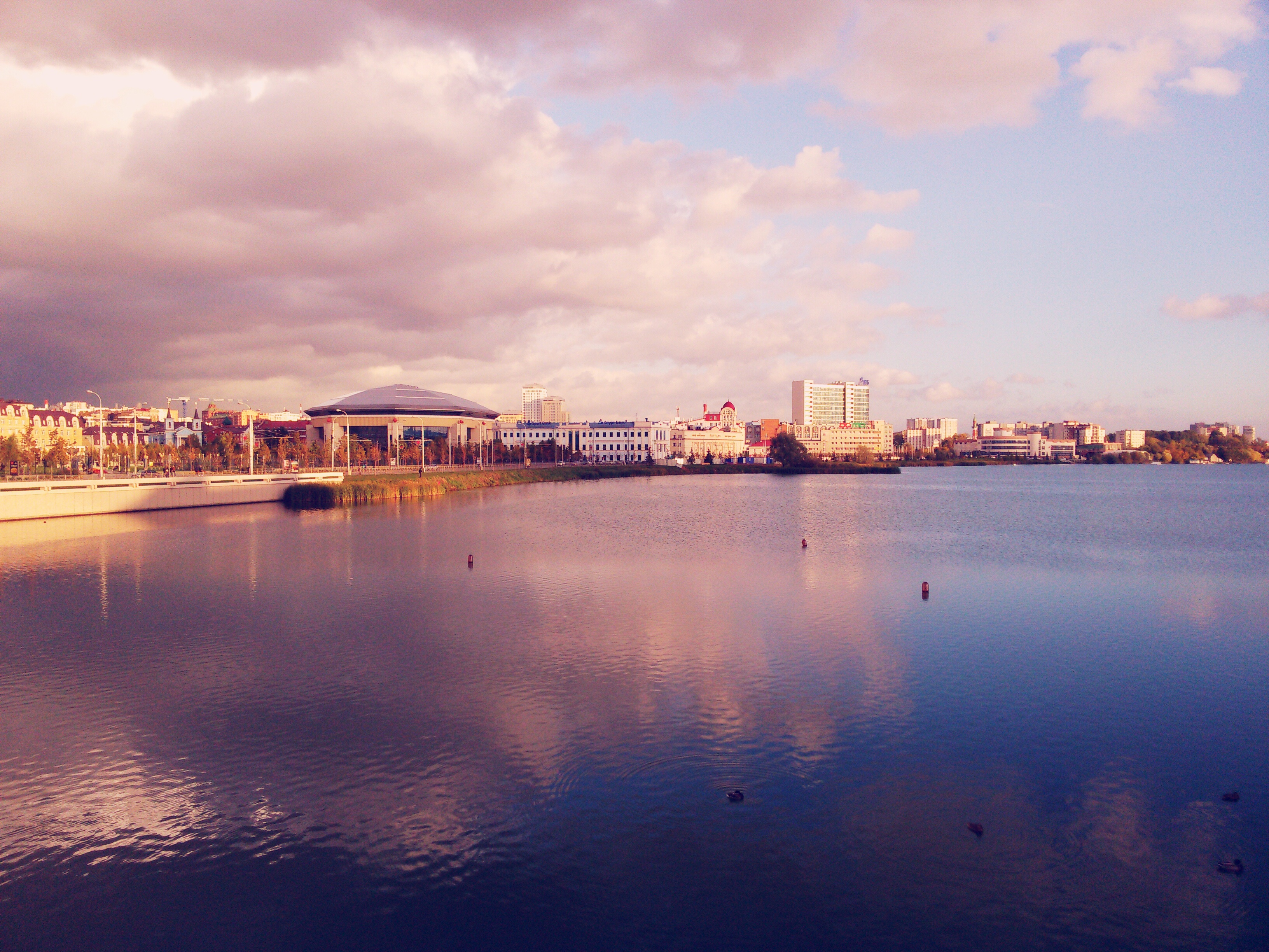 Download wallpaper Autumn, Clouds, Kazan, Tatarstan, the Kaban lake, Duck, The b