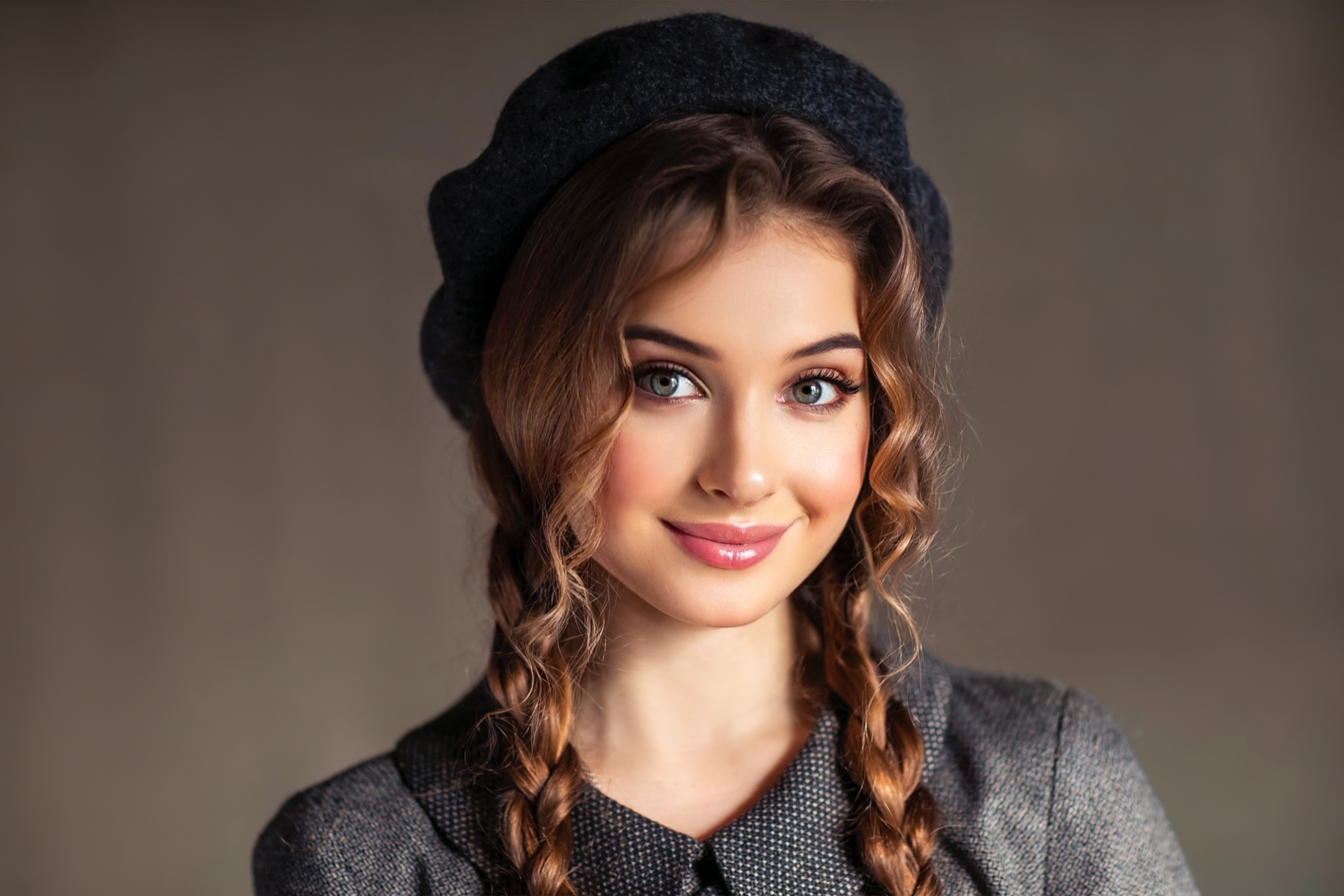 Wallpaper girl, smile, portrait, makeup, brown hair, takes, braids, Olga  Boyko for mobile and desktop, section девушки, resolution 3358x2240 -  download