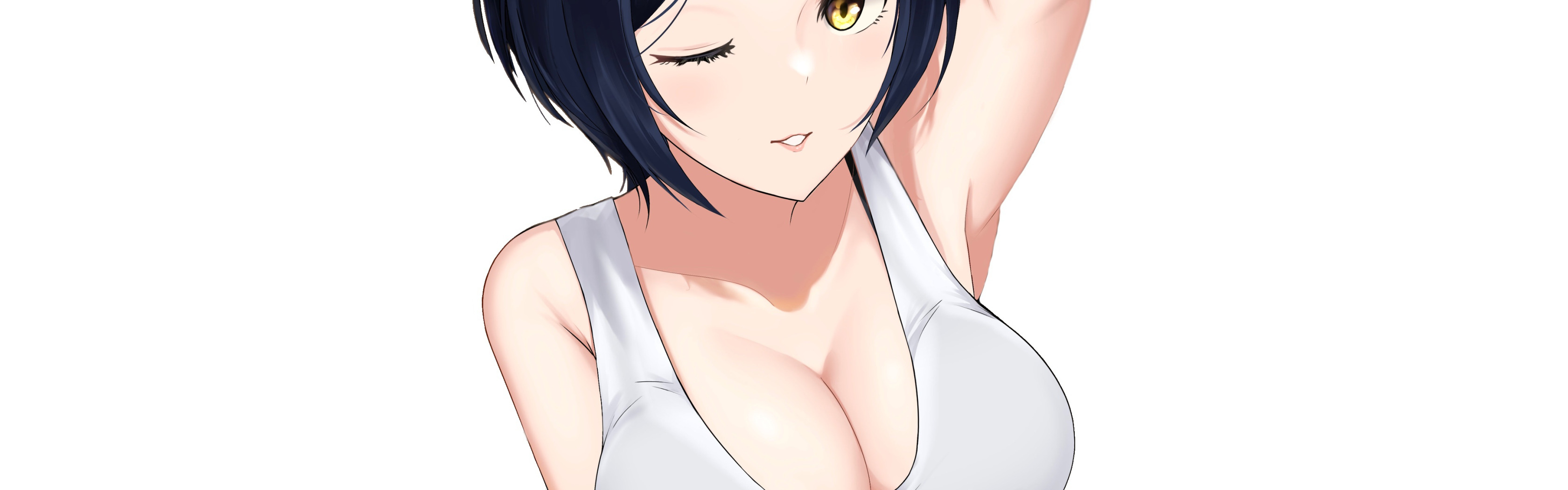 Download wallpaper girl, sexy, boobs, anime, short hair, breasts, big boobs,  babe, section seinen in resolution 3360x1050