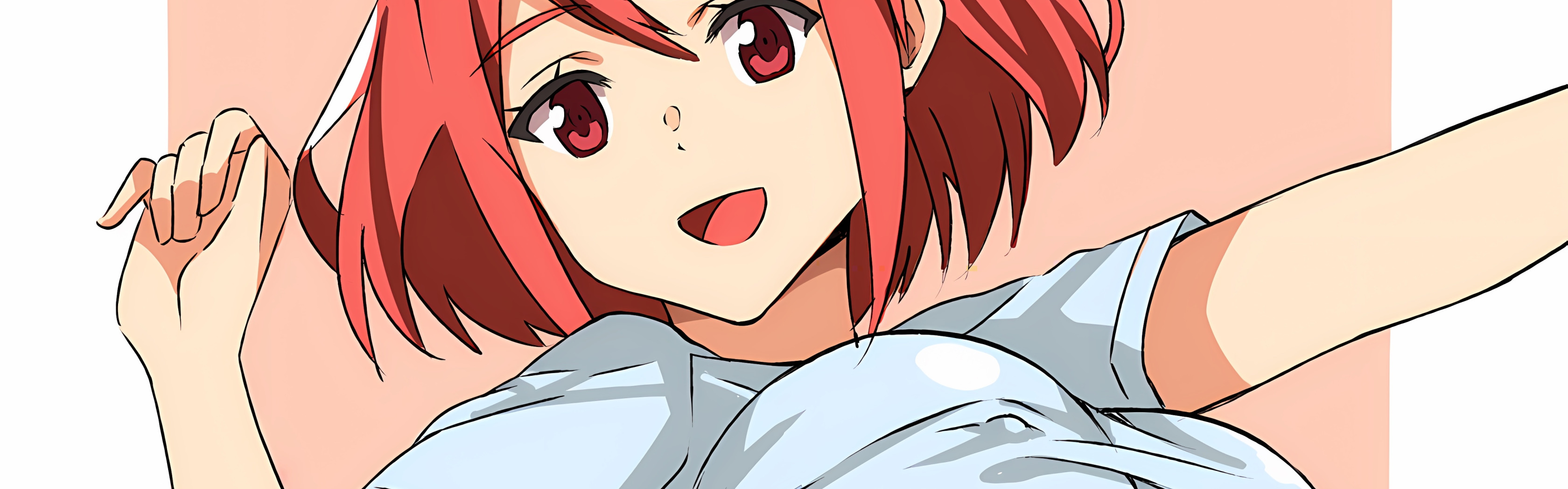 Download wallpaper girl, sexy, cleavage, erect nipples, red hair, boobs,  anime, beautiful, section seinen in resolution 3360x1050