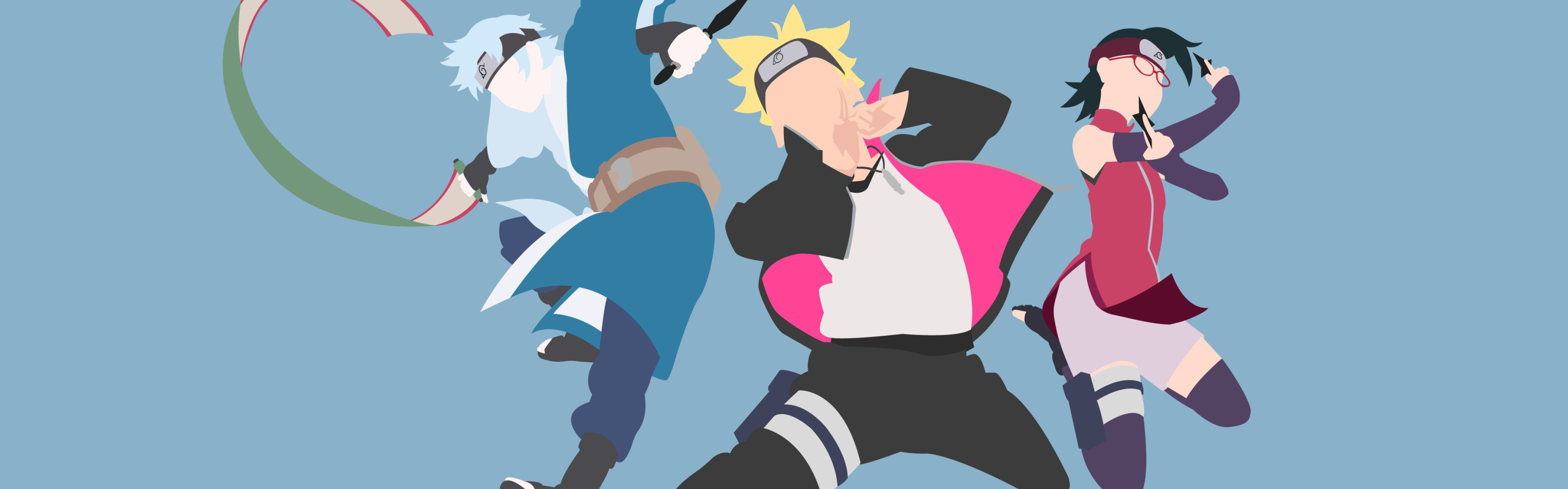 Download wallpaper game, Naruto, anime, ninja, manga, shinobi, hitaiate,  kunoichi, section minimalism in resolution 3360x1050