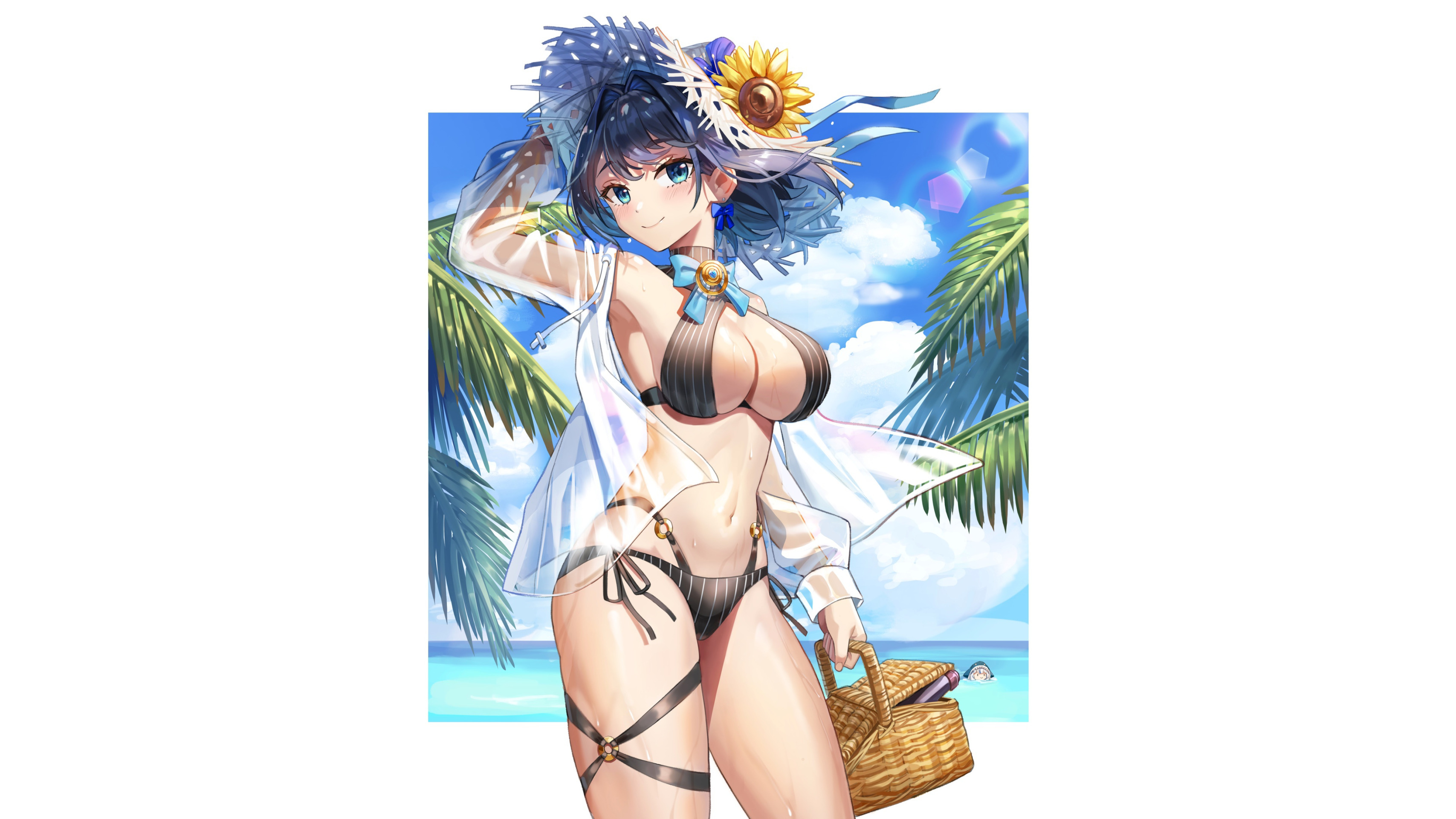 Download wallpaper kawaii, colourful, sexy, beach, anime, flowers, babe,  cute, section shonen in resolution 3415x1922