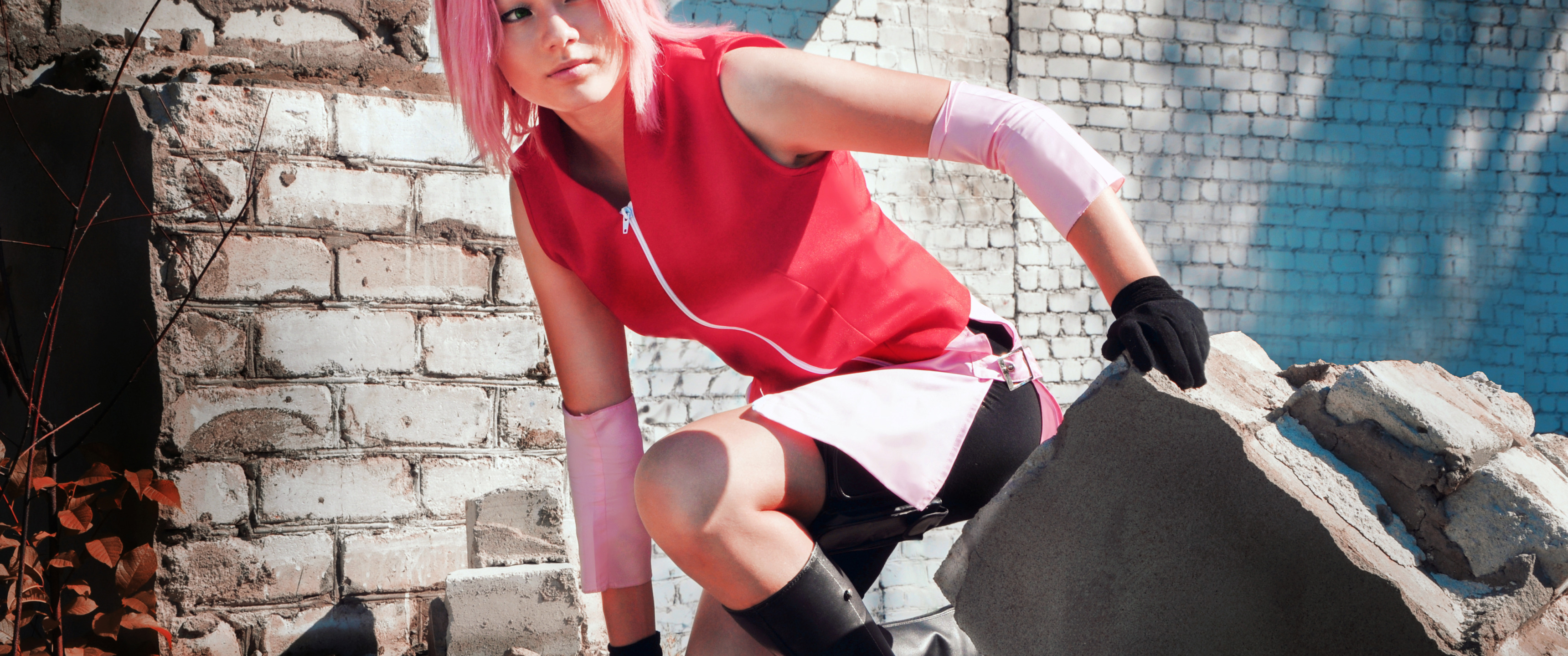 Download wallpaper girl, naruto, cosplay, Haruno Sakura, kunoichi, section  girls in resolution 3440x1440