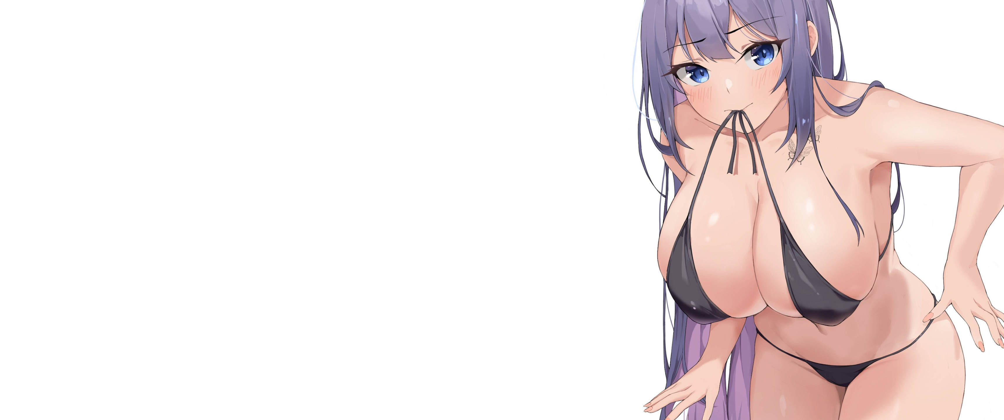 Download wallpaper girl, Sexy, cleavage, boobs, anime, breasts, New Jersey,  bikini, section seinen in resolution 3440x1440