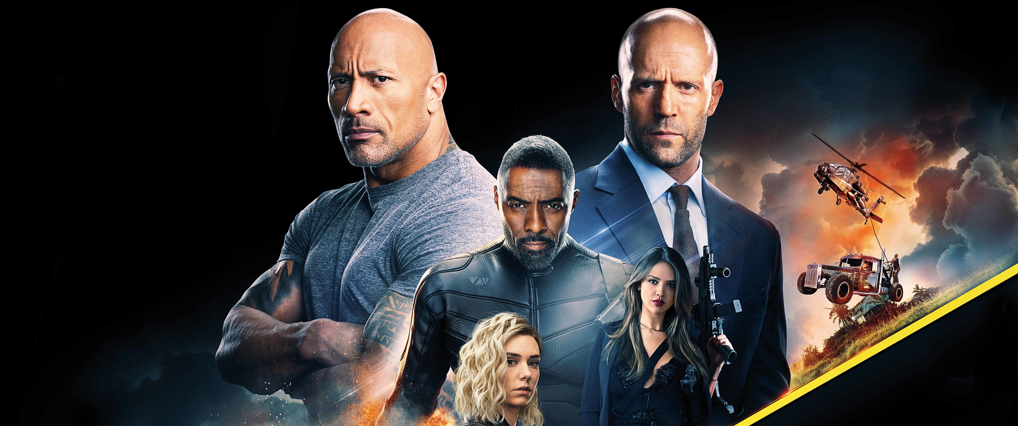 Download Wallpaper Jason Statham Dwayne Johnson Idris Elba Movie Vanessa Kirby Eiza