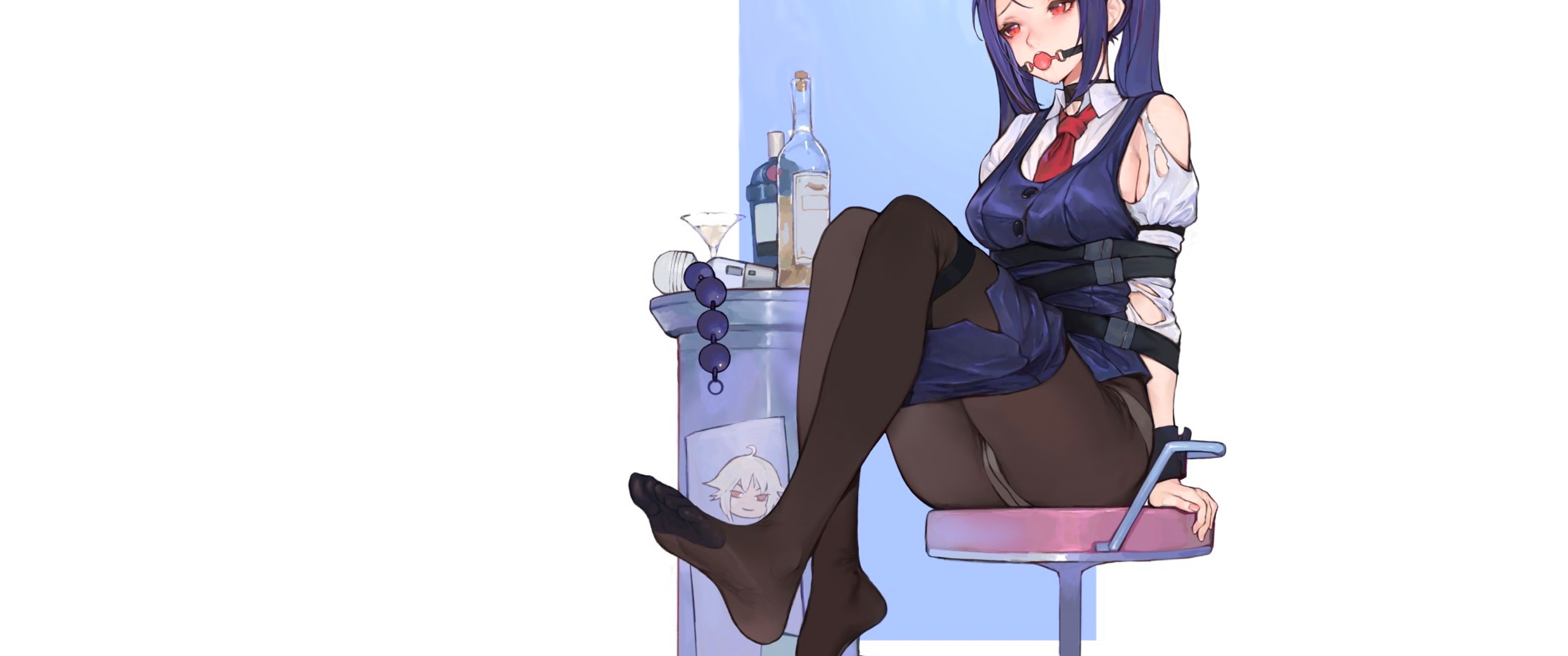 Download wallpaper girl, hot, sexy, anime, stockings, pretty, babe, feet,  section seinen in resolution 3440x1440