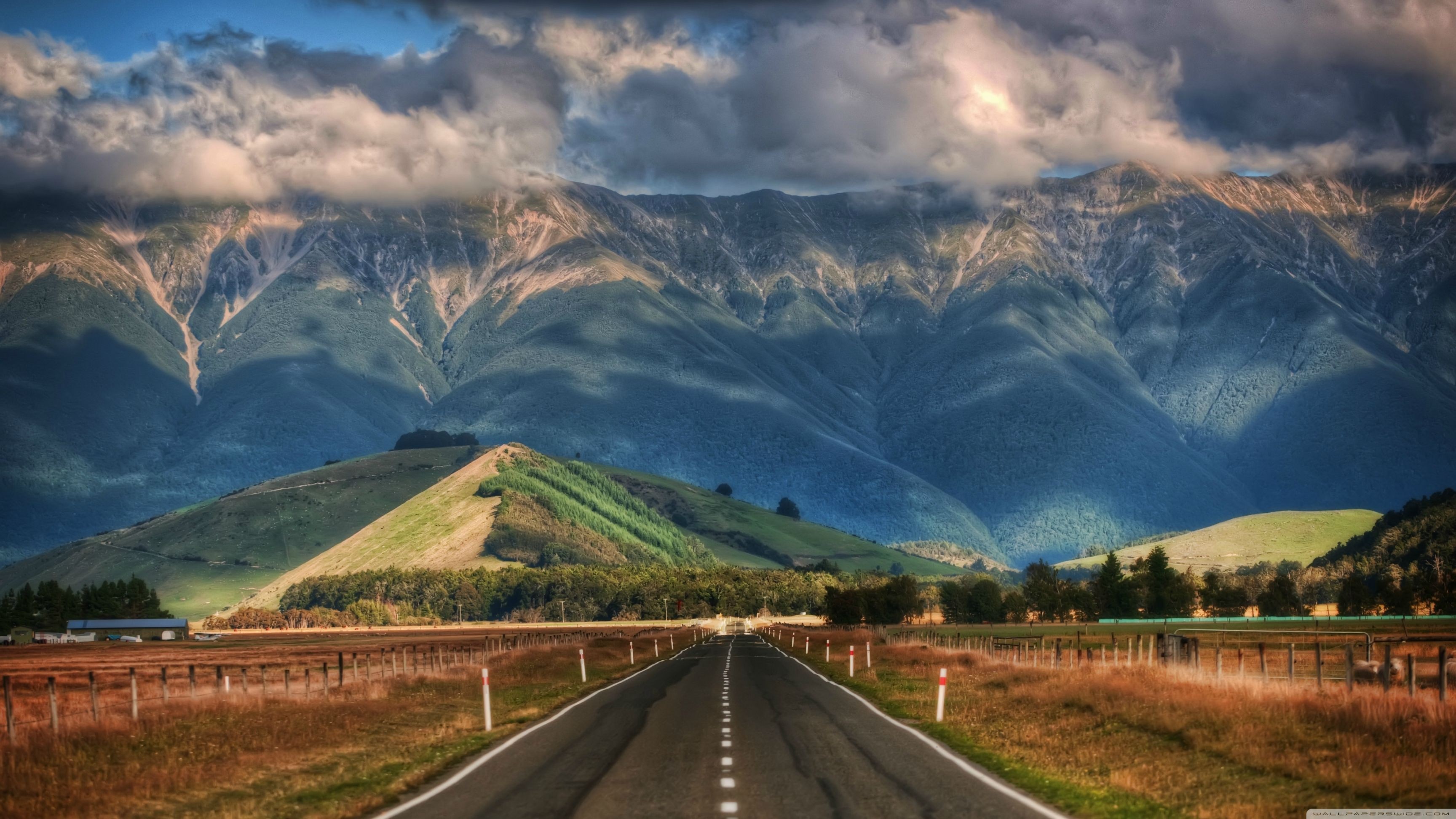 Wallpaper clouds, mountains, beauty, New Zealand, highway