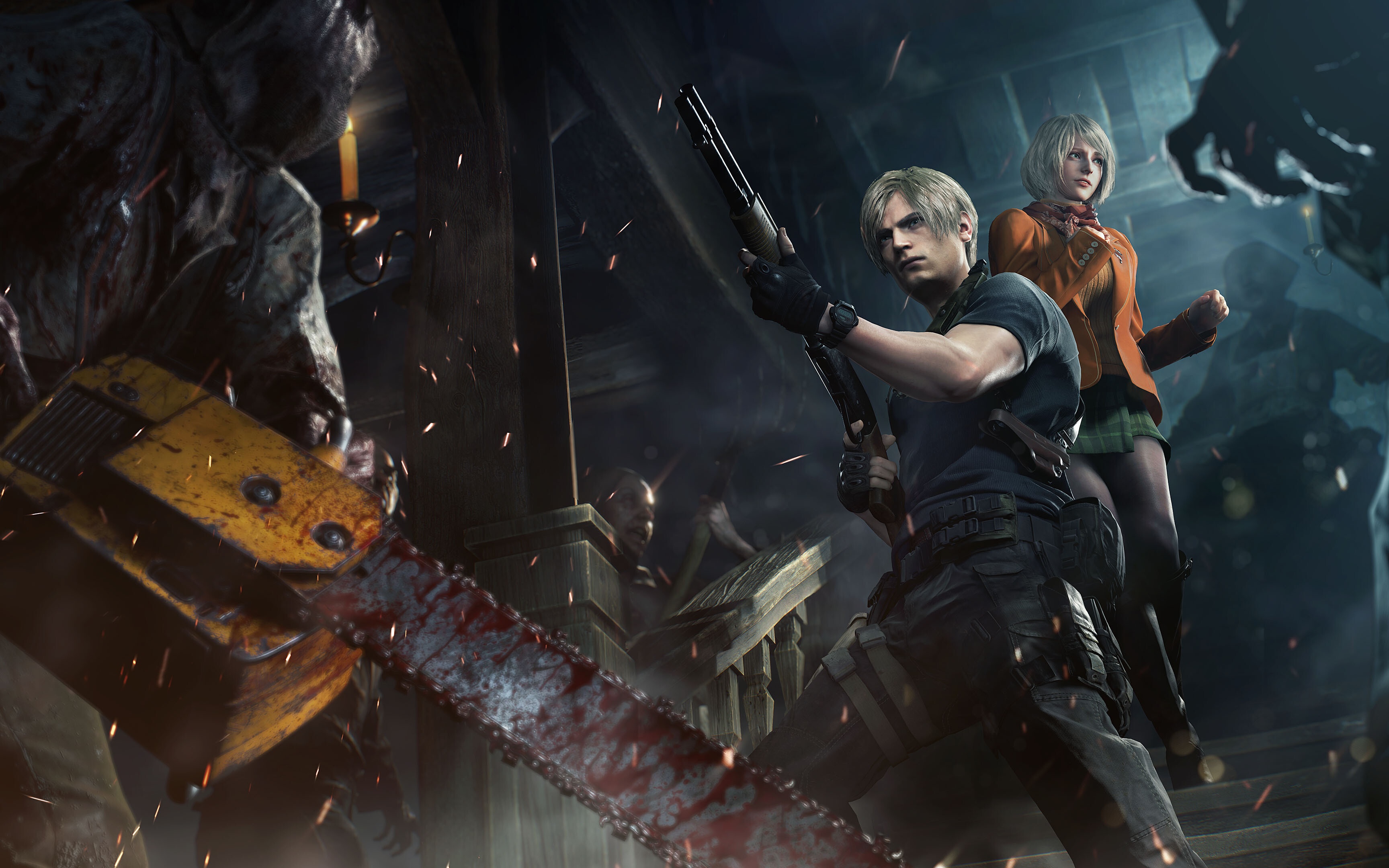 Wallpaper fire, flame, horror, gun, blood, pistol, game, Ashley for mobile  and desktop, section игры, resolution 3456x2160 - download