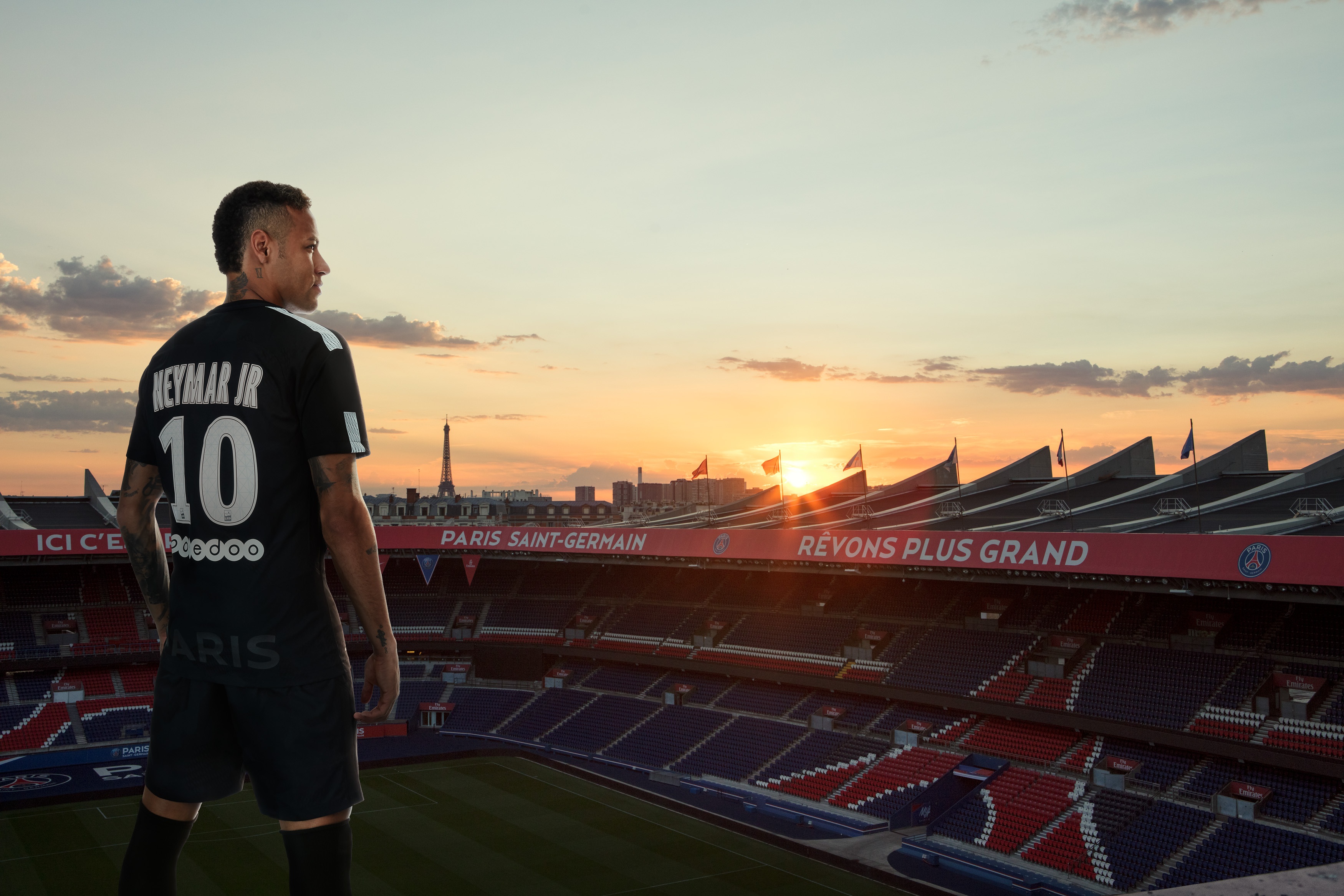 Wallpaper wallpaper, sport, sunset, stadium, football, player, Neymar,  Paris Saint-Germain for mobile and desktop, section спорт, resolution  3500x2333 - download