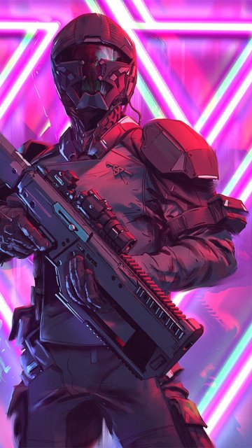 Download wallpaper soldier, cyberpunk, rifle, section fantasy in ...