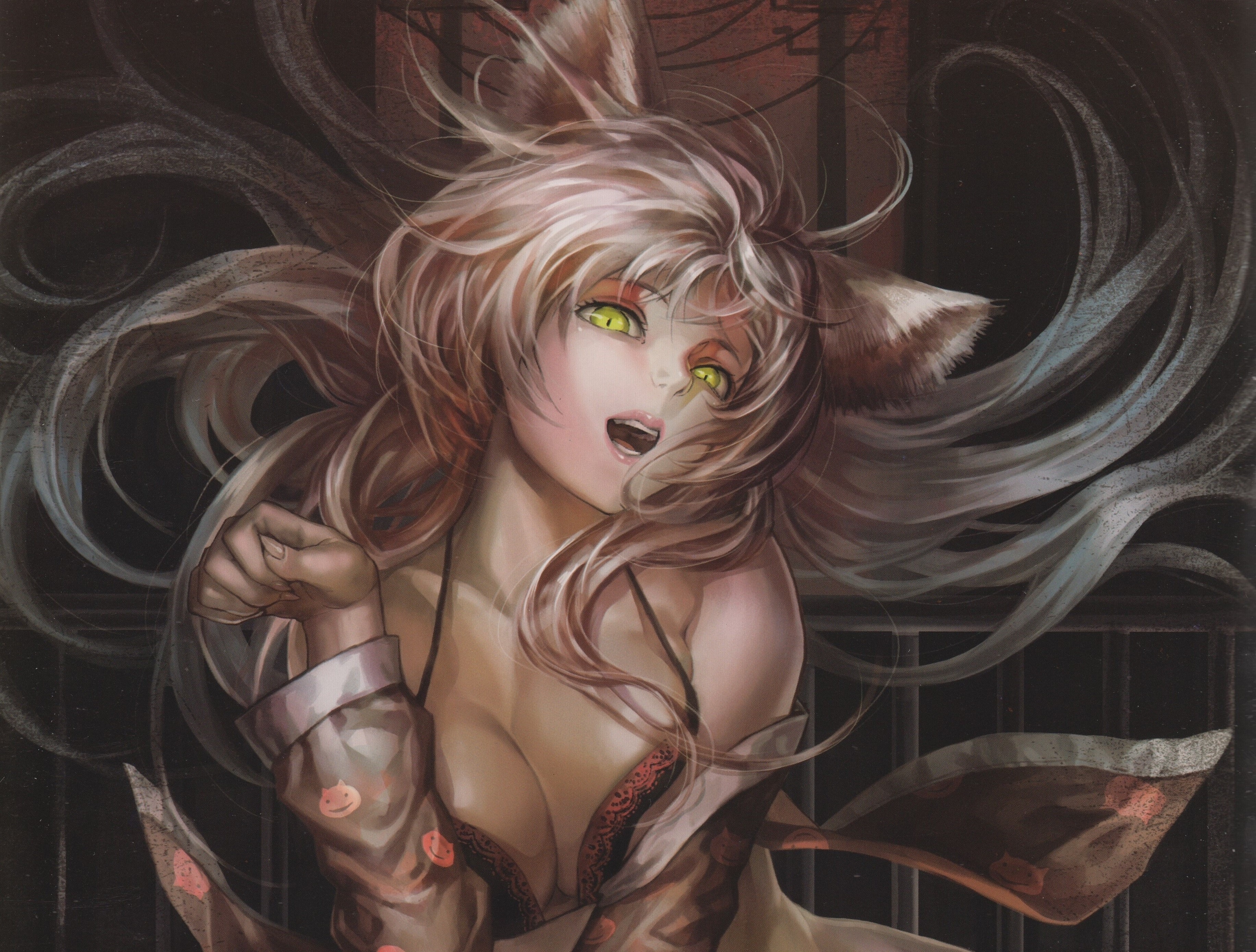 night, werewolf, ears, long hair, snake eyes, art, Bakemonogatari, History ...