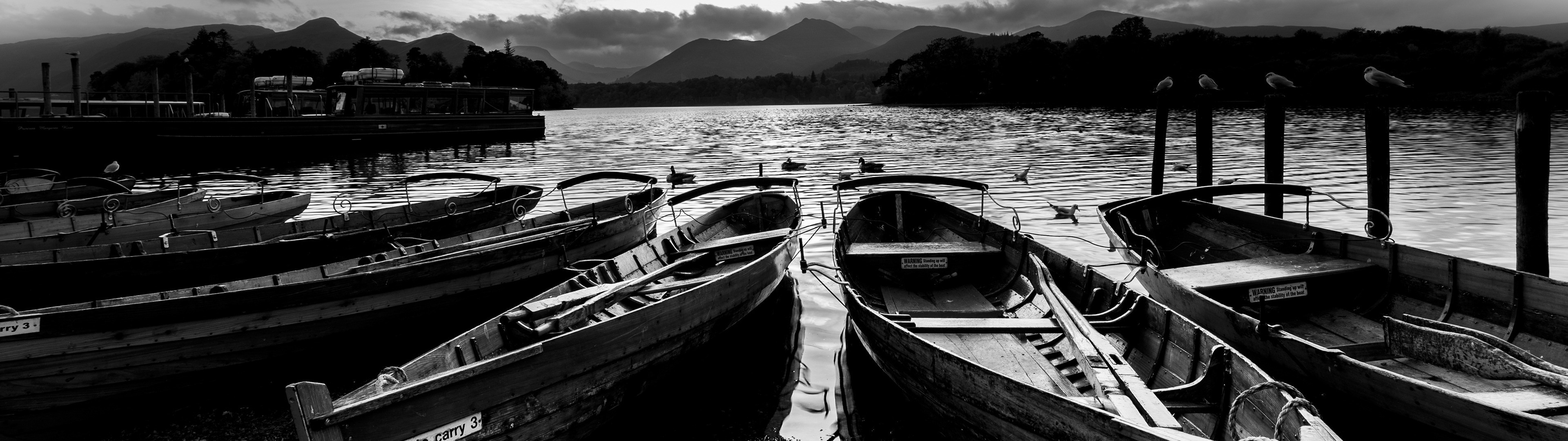 Download wallpaper shore, boats, pond, black and white photo, section ...