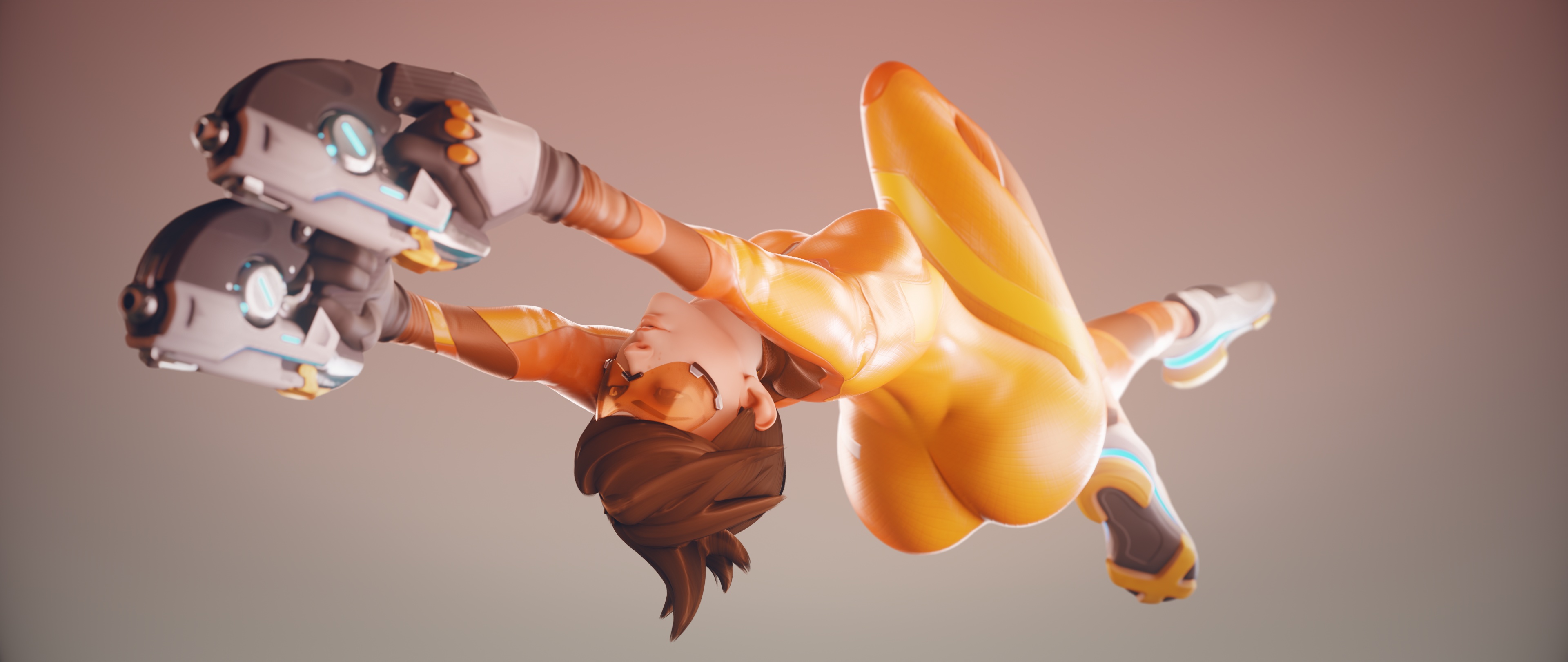 Download wallpaper ass, weapon, upside down, thighs, tight clothing, thick  ass, Tracer (Overwatch), section games in resolution 3840x1620