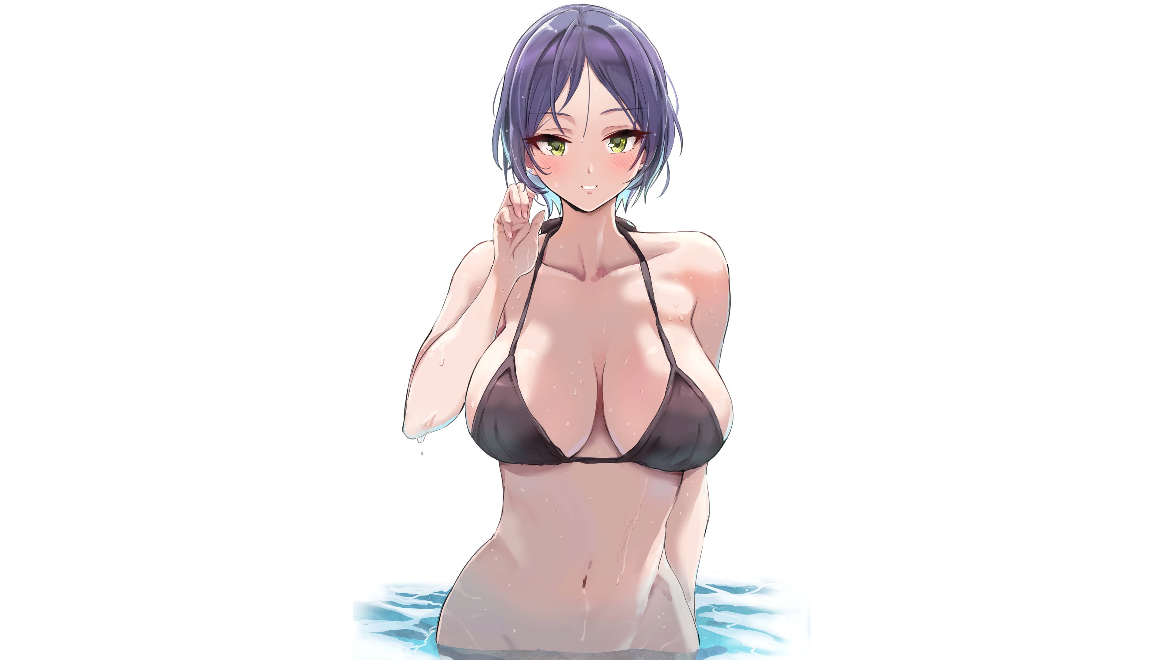 Wallpaper hot, sexy, wet, boobs, anime, short hair, pretty, purple for  mobile and desktop, section сэйнэн, resolution 3840x2160 - download