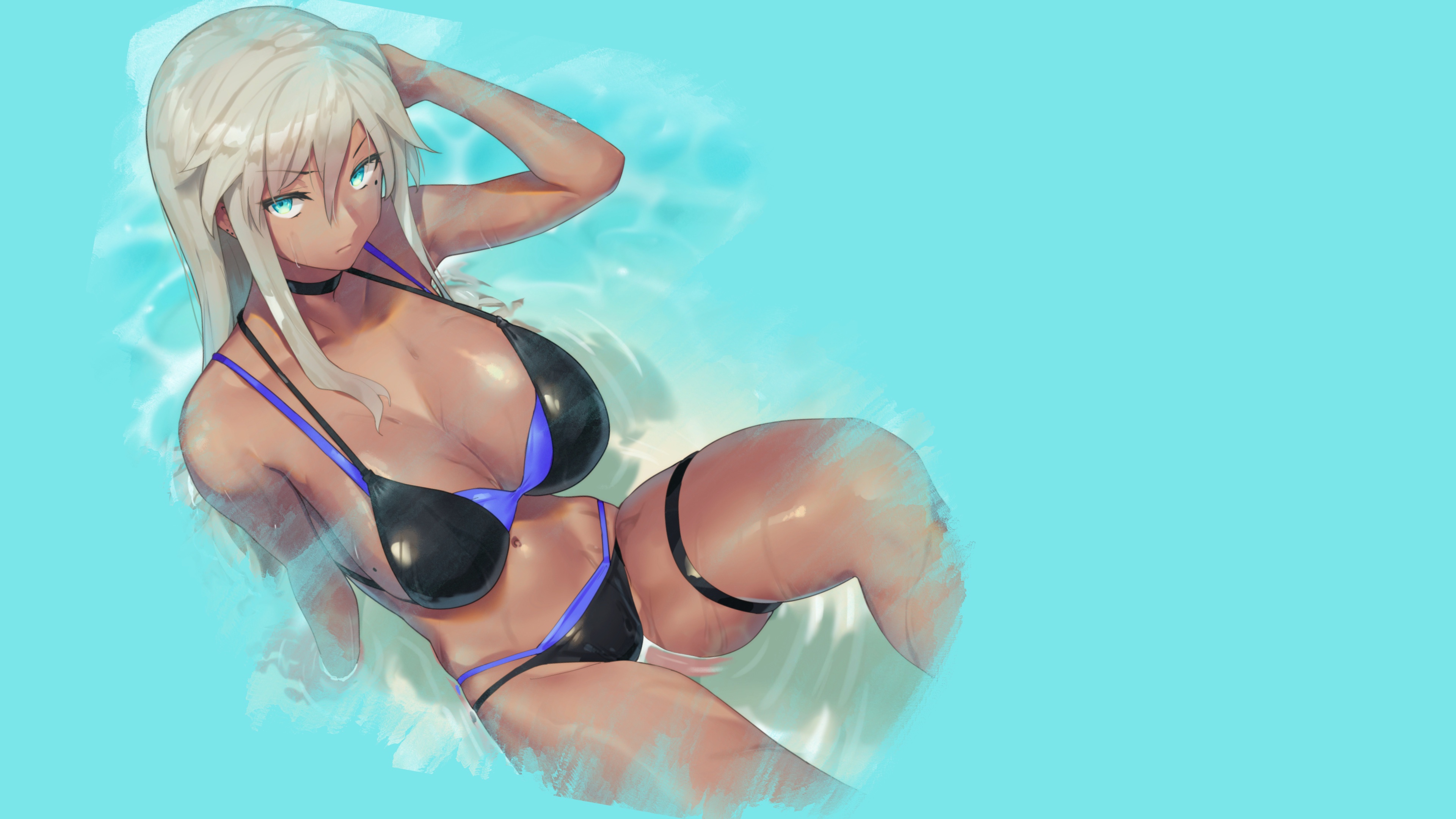 Download wallpaper girl, hot, sexy, wet, boobs, anime, water, babe, section  seinen in resolution 3840x2160