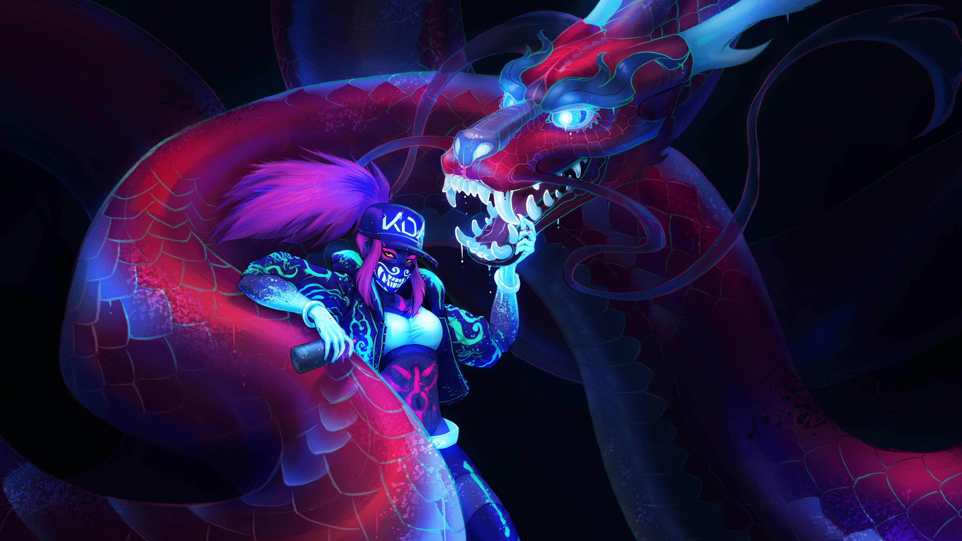 Wallpaper dragon, the game, neon, game, gesture, beautiful girl, Akali,  League of Legends for mobile and desktop, section игры, resolution  3840x2160 - download