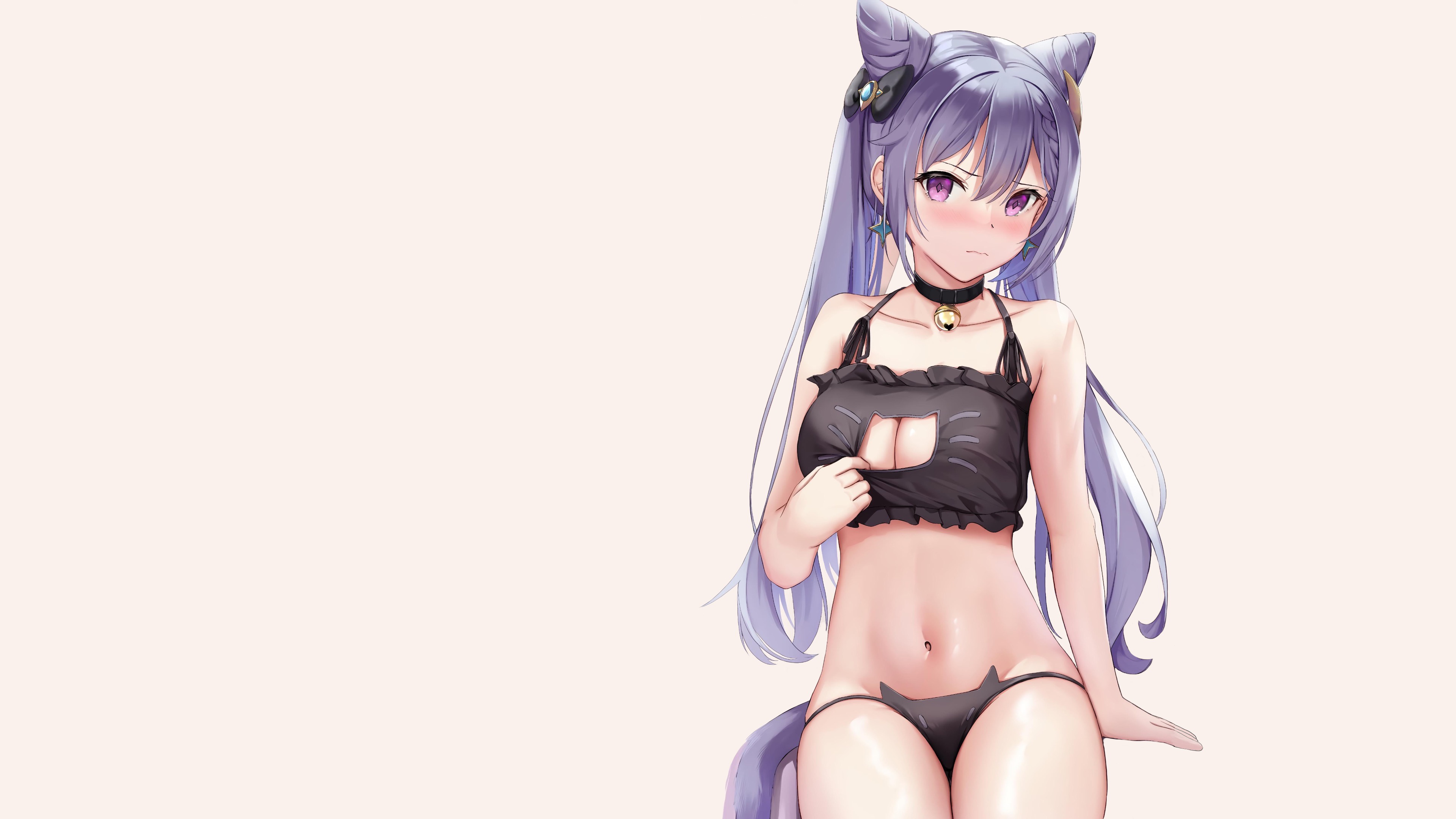 Wallpaper girl, sexy, anime, pretty, kitty, cute, Nothing, genshin impact  for mobile and desktop, section сэйнэн, resolution 3840x2160 - download