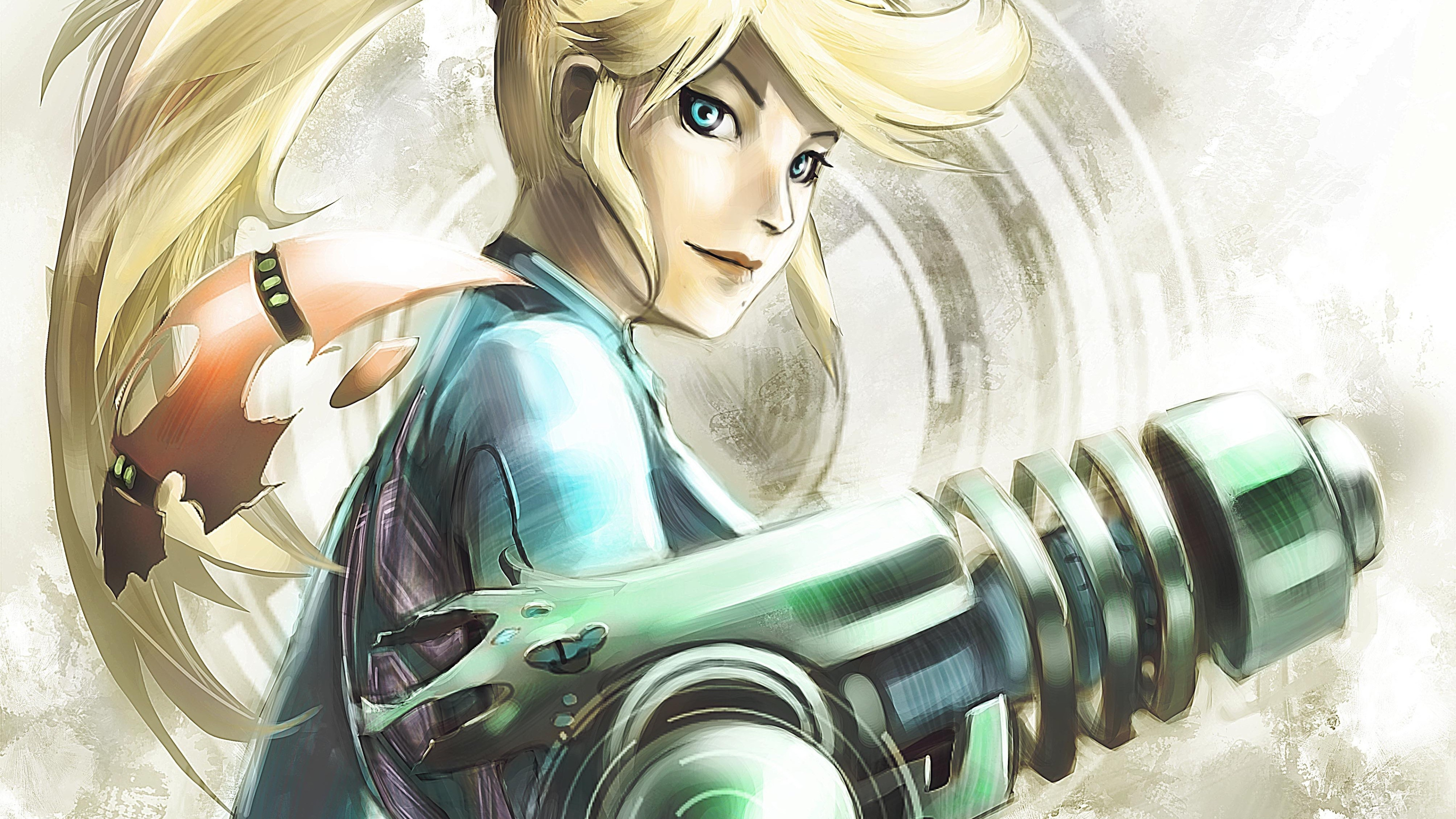 Download wallpaper girl, weapons, art, ponytail, Metroid, Samus ...