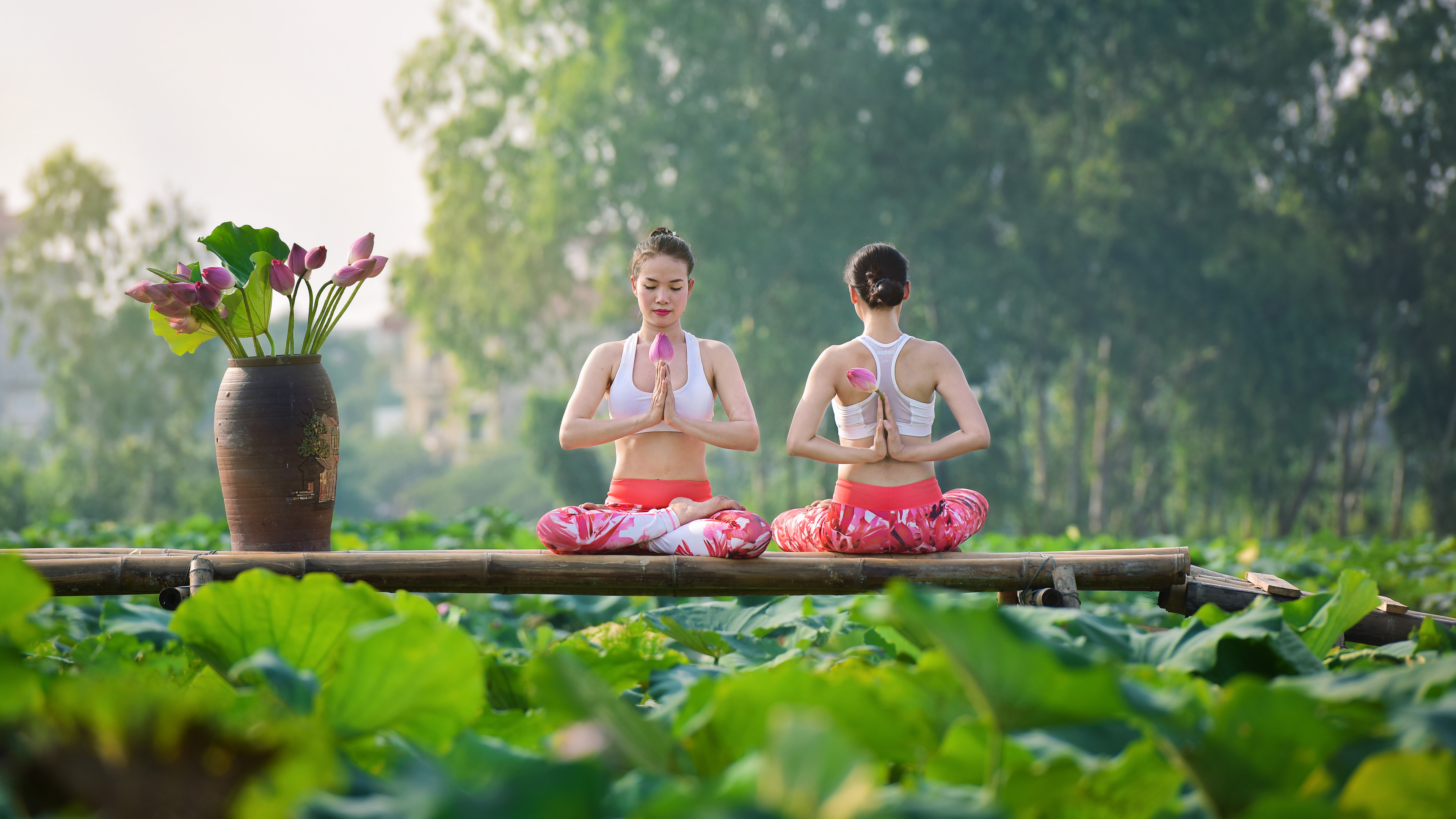 Download wallpaper summer, flowers, girls, concentration, gymnastics ...