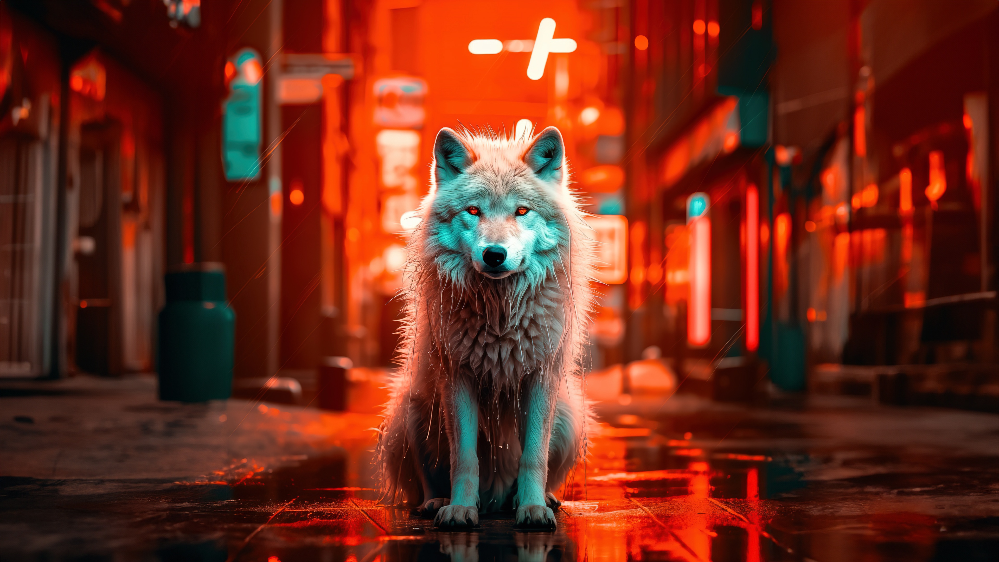 Wallpaper Animals, Red background, White wolf, AI art for mobile and  desktop, section ии арт, resolution 3840x2160 - download