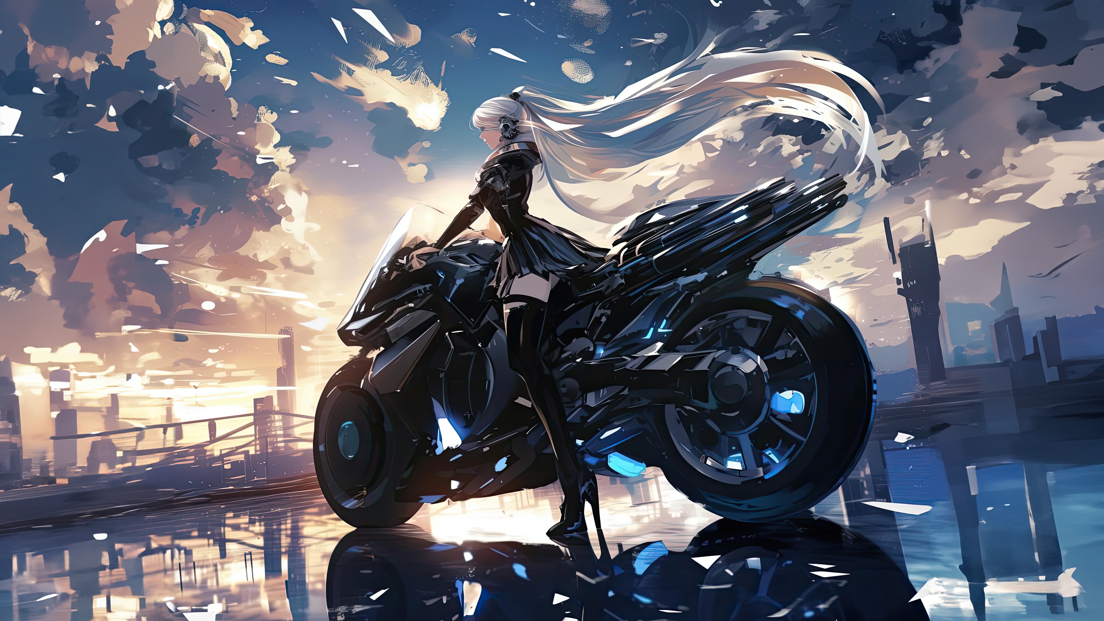 Wallpaper girl bike anime cyber riding for mobile and desktop section resolution 3840x2160 download