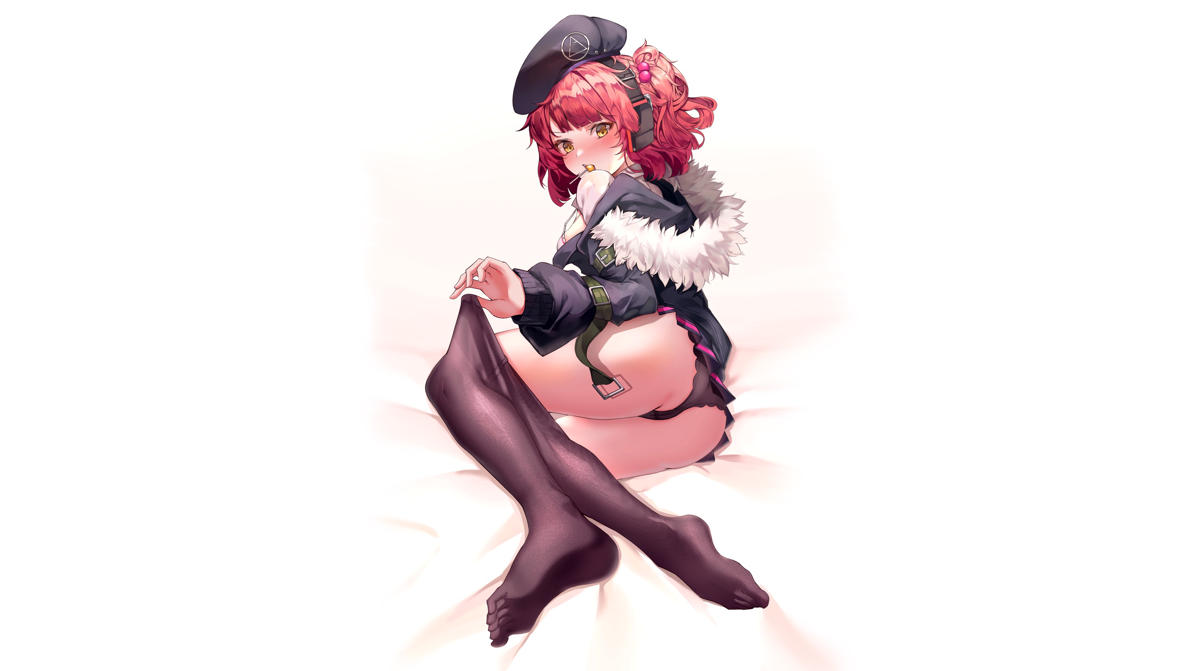 Download wallpaper kawaii, girl, sexy, ass, red hair, anime, stockings,  pretty, section seinen in resolution 3840x2160