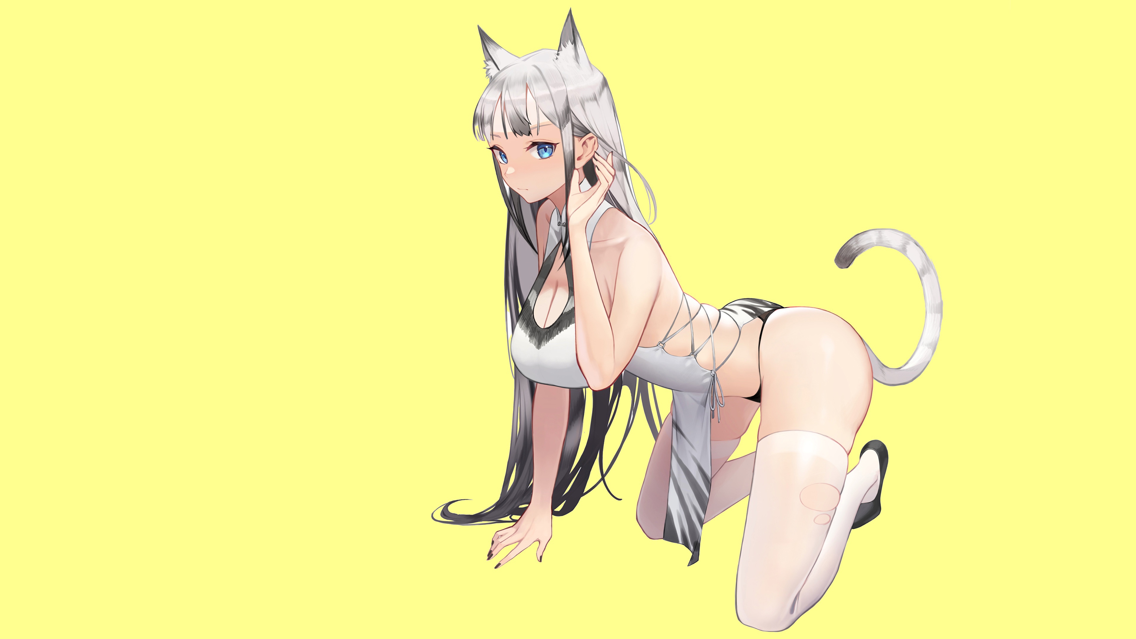 Download wallpaper girl, sexy, pussy, anime, cat, pretty, kitty, breasts,  section seinen in resolution 3840x2160