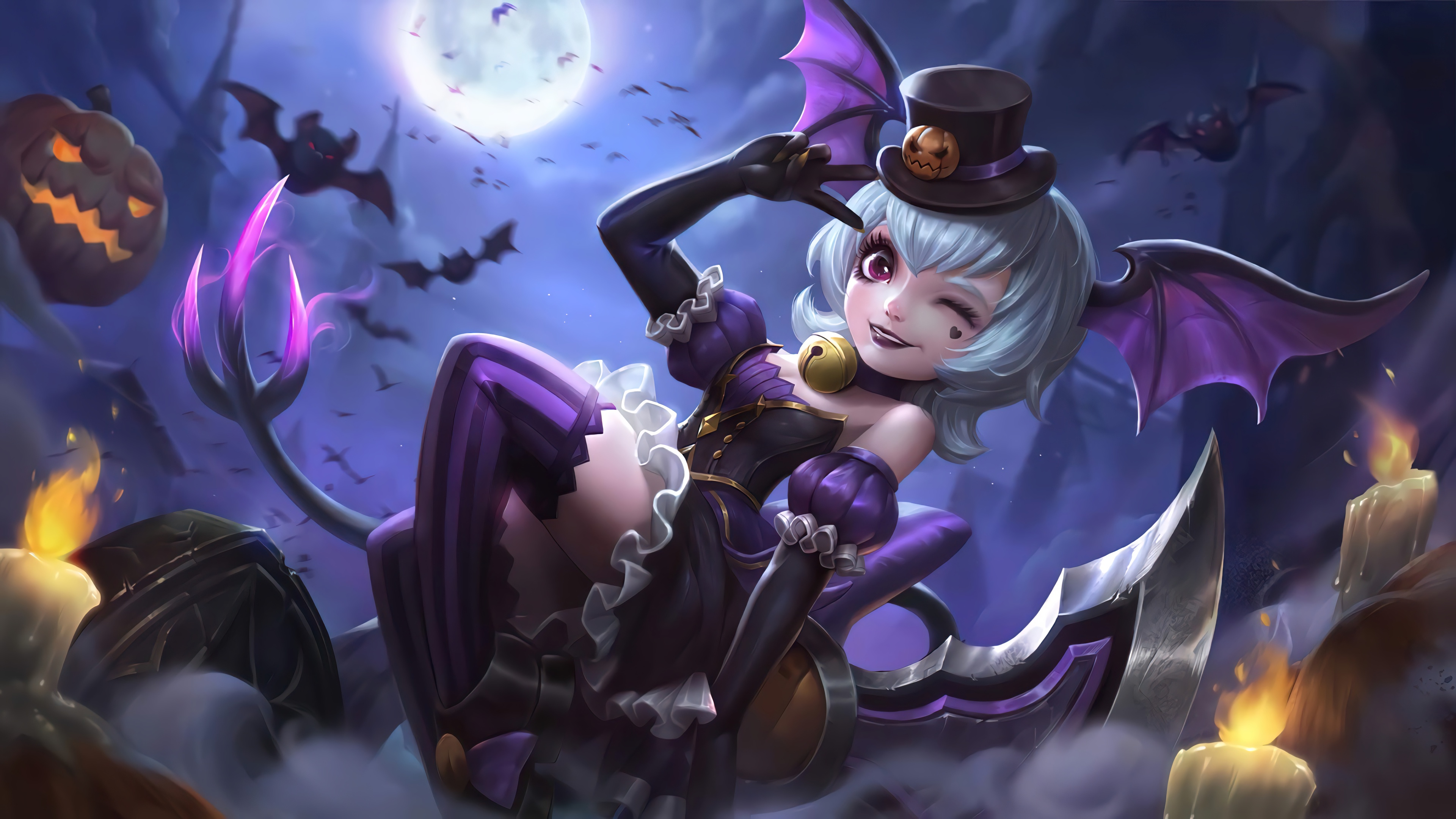 Download wallpaper girl, night, the moon, candles, cemetery, Halloween,  bats, Nana, section games in resolution 3840x2160