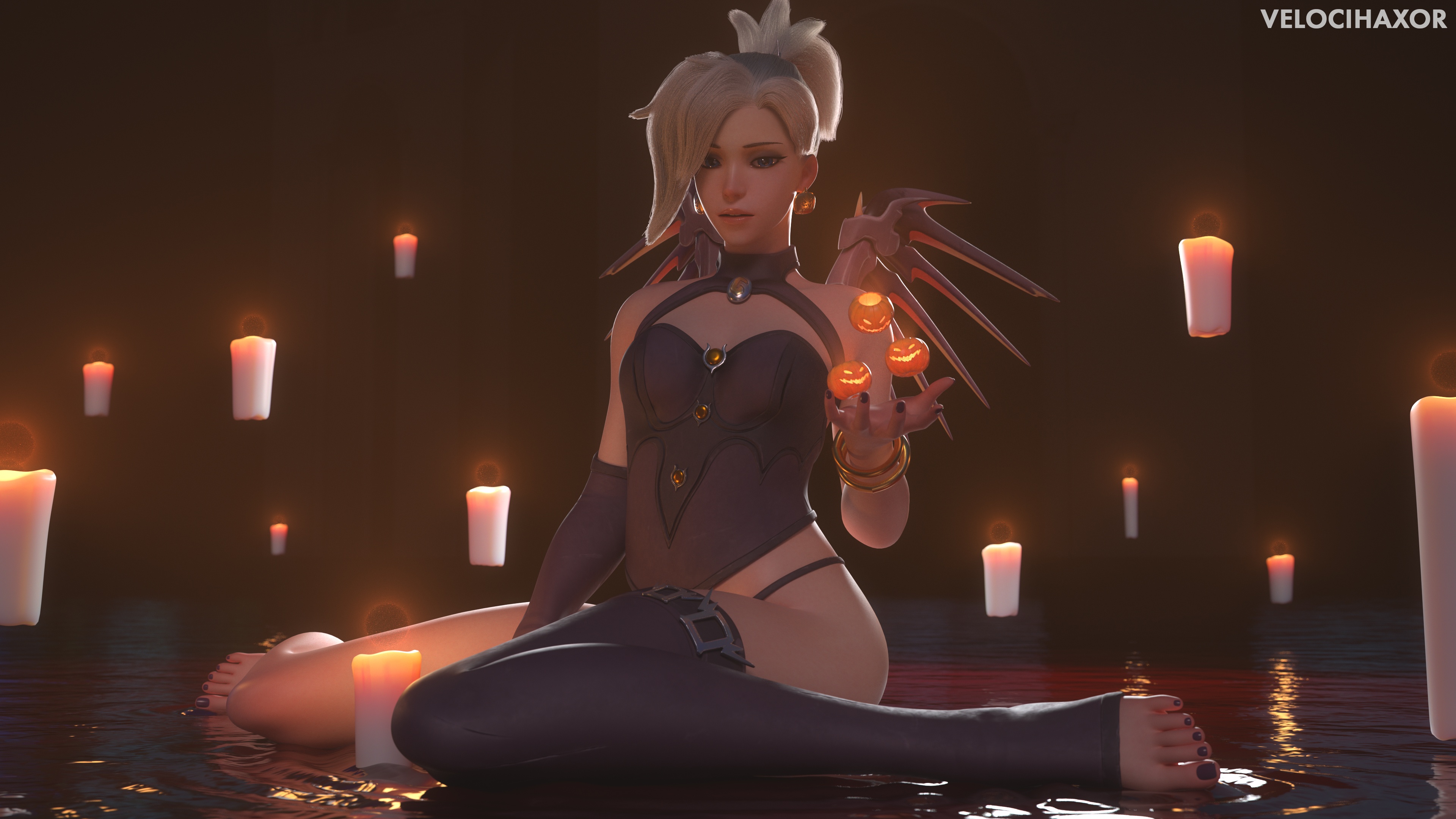 Wallpaper pumpkin, Halloween, Halloween, Overwatch, Mercy, Angela Ziegler,  Overwatch, Mercy for mobile and desktop, section игры, resolution 3840x2160  - download