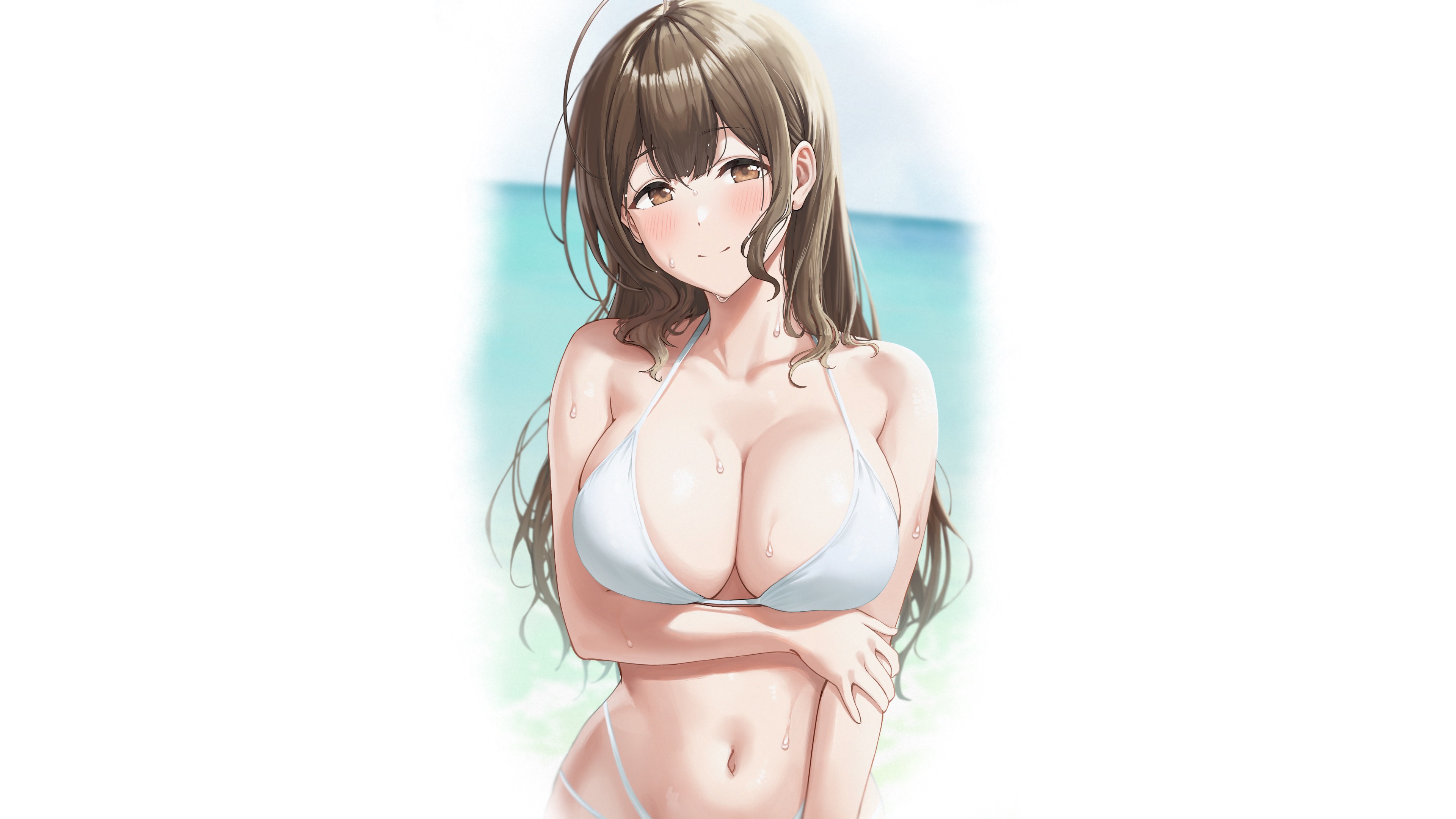 Download wallpaper girl, hot, sexy, sea, ocean, Beach, boobs, anime,  section seinen in resolution 3840x2160