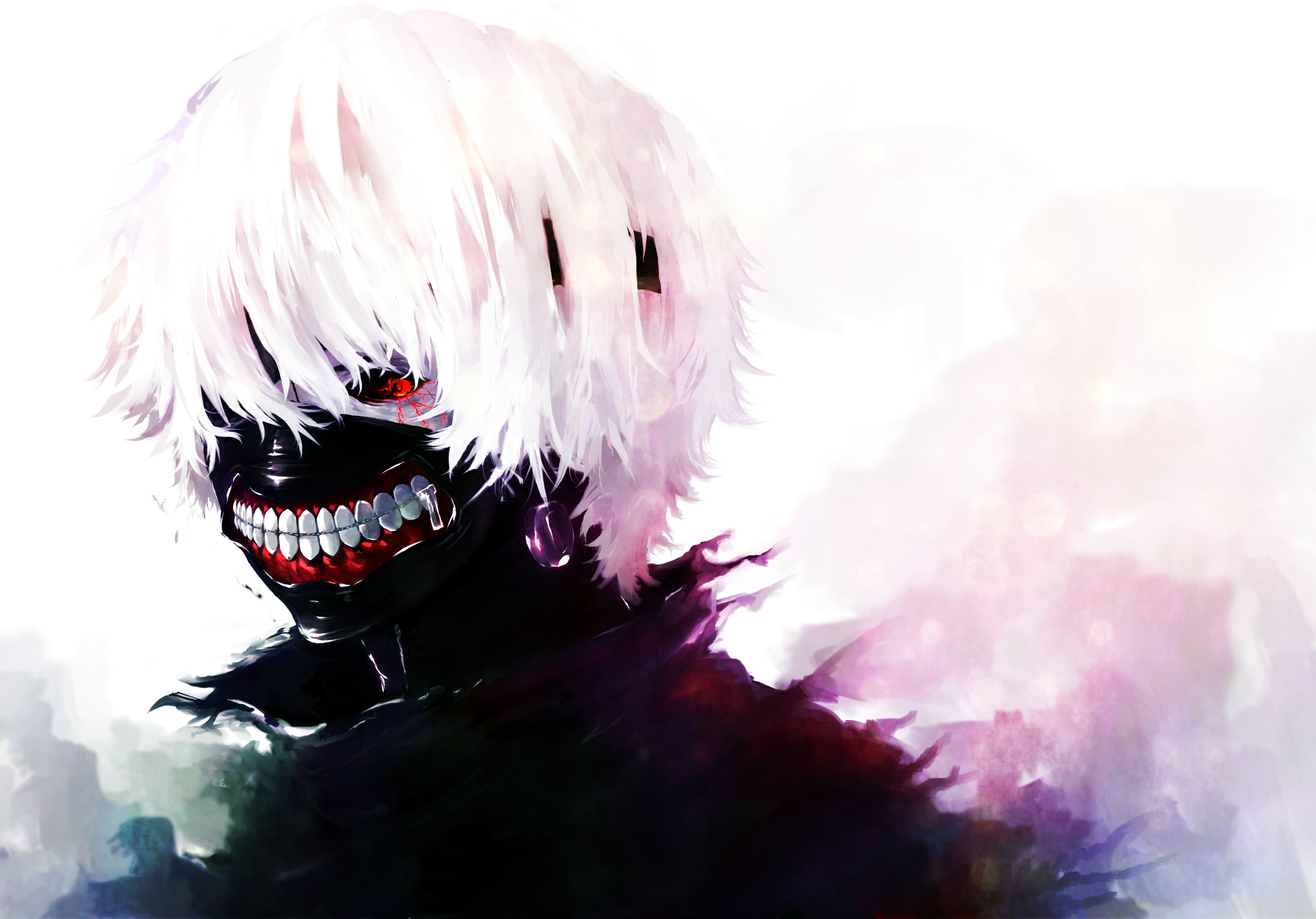 Download wallpaper anime, mask, white hair, anime, art, red eye, Tokyo  Ghoul, Ken Kanek, section seinen in resolution 3936x2750