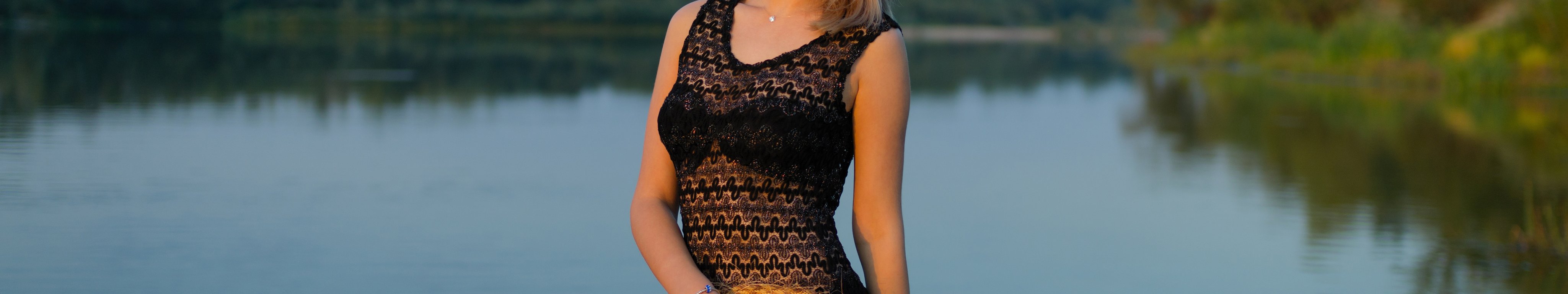 Download wallpaper girl, nature, river, mood, hat, dress, Andrei ...