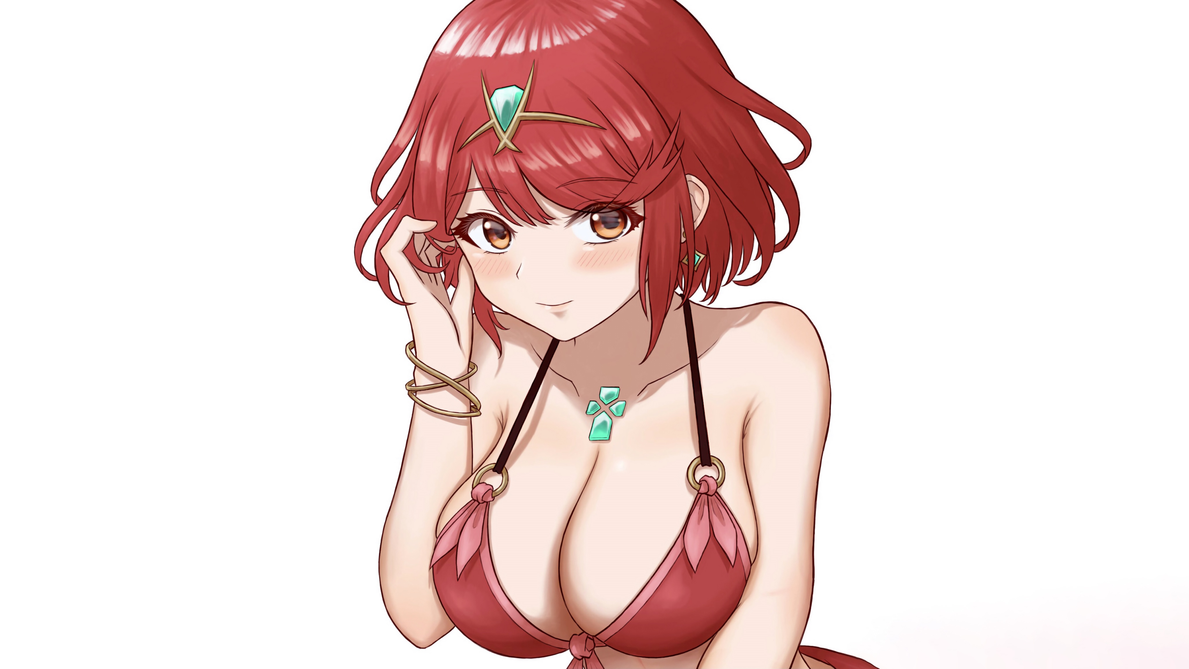 Wallpaper girl, sexy, cleavage, red hair, boobs, anime, beautiful, short  hair for mobile and desktop, section сэйнэн, resolution 4106x2310 - download