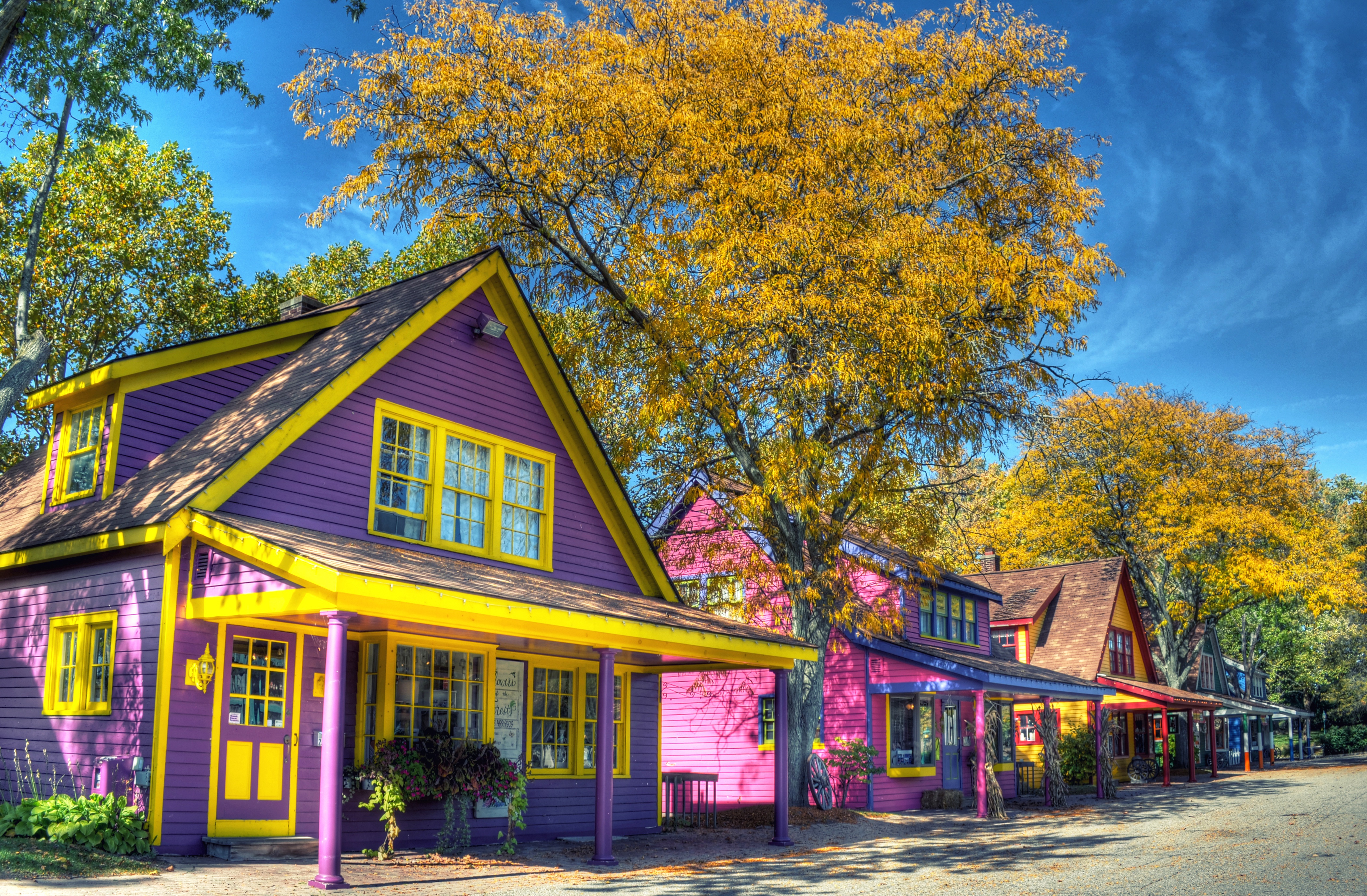 Дом на осенней улице. Штат Мичиган деревни. Штат США Мичиган деревня. Красивый деревенский дом. Разноцветные деревянные дома.