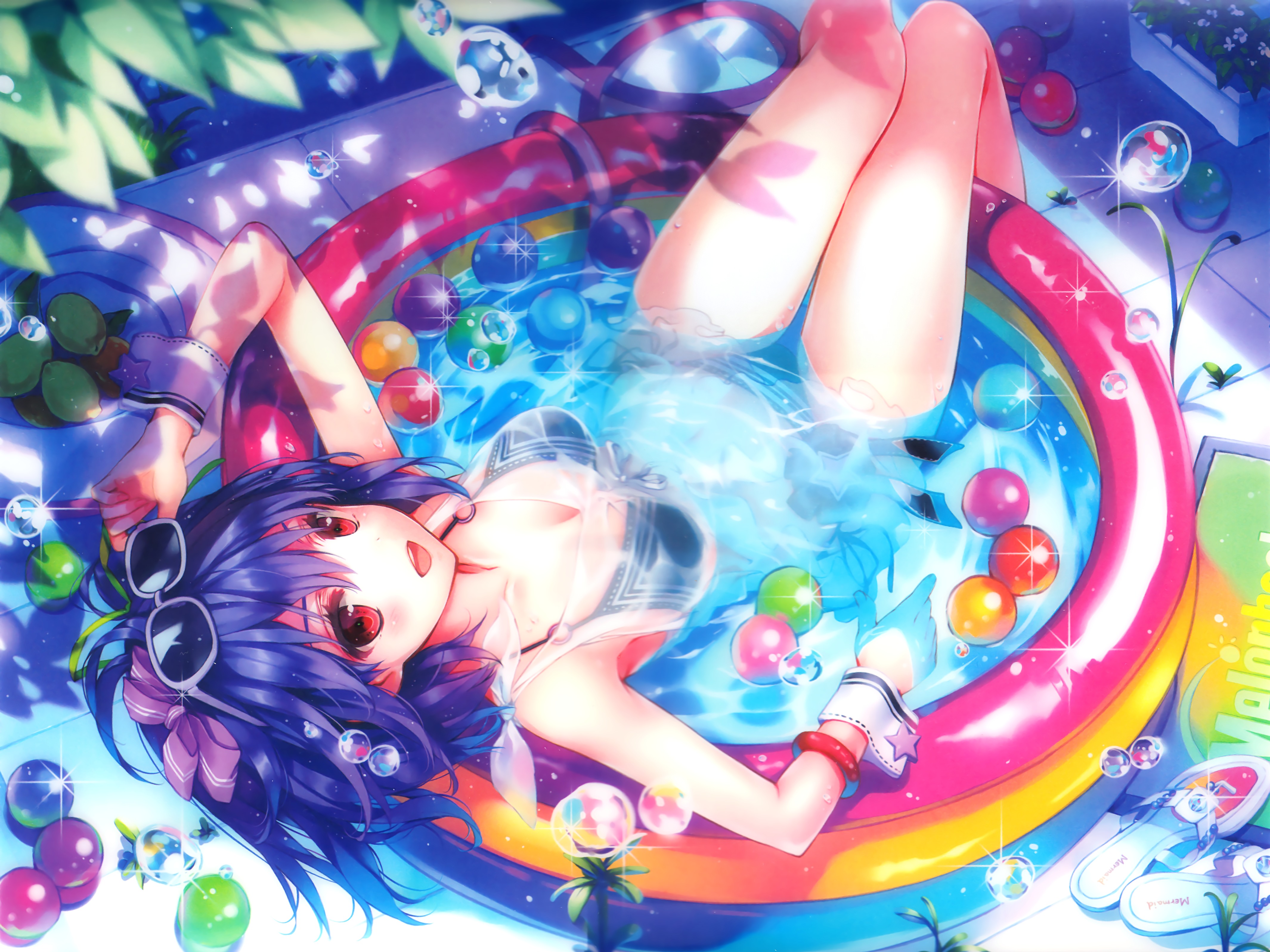 Wallpaper water, girl, joy, bubbles, anime, pool, art, glasses for mobile  and desktop, section прочее, resolution 4260x3194 - download