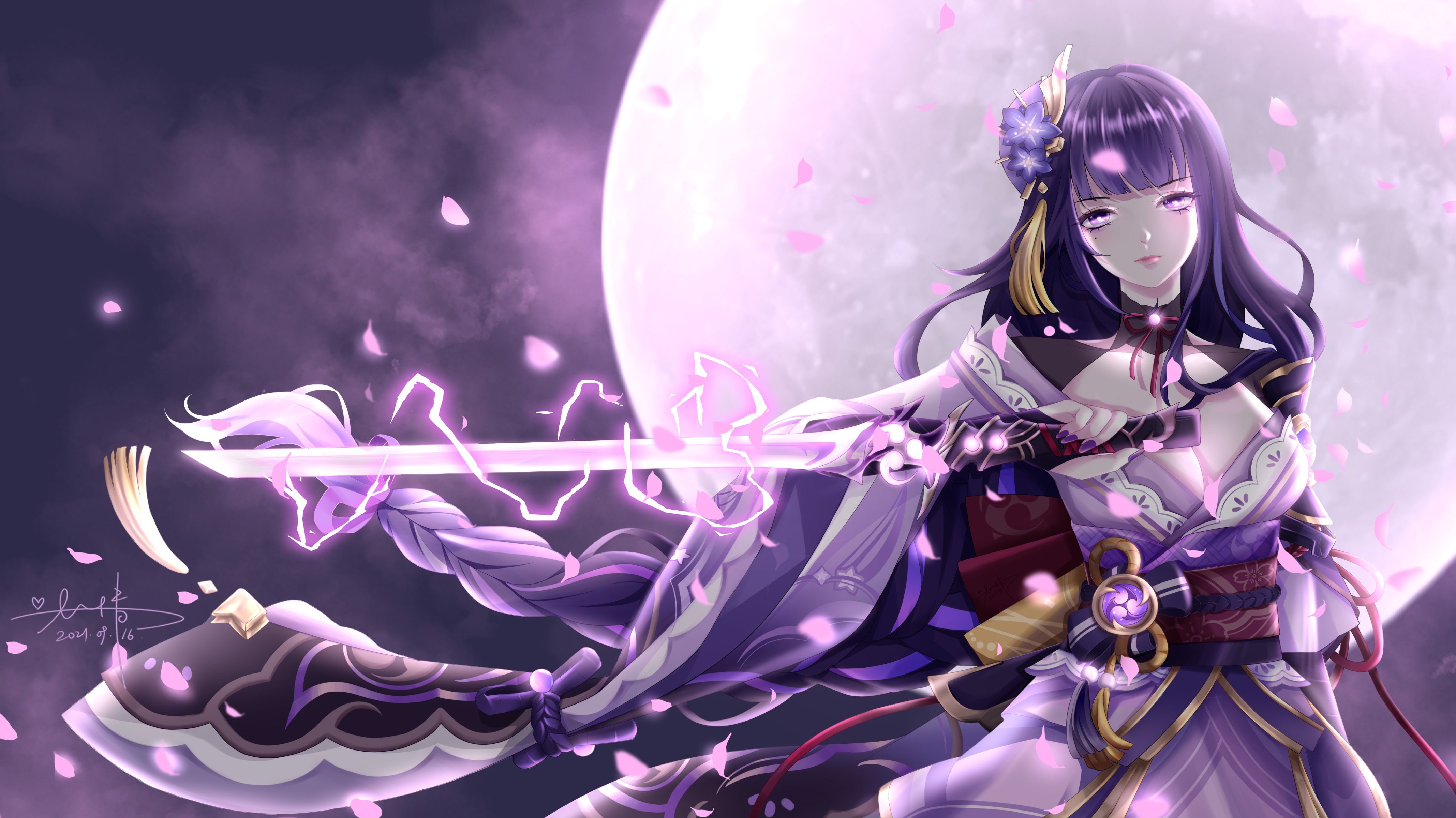 Download wallpaper girl, night, the moon, zipper, sword, fantasy, Genshin  Impact, Raiden Shogun, section games in resolution 4270x2400