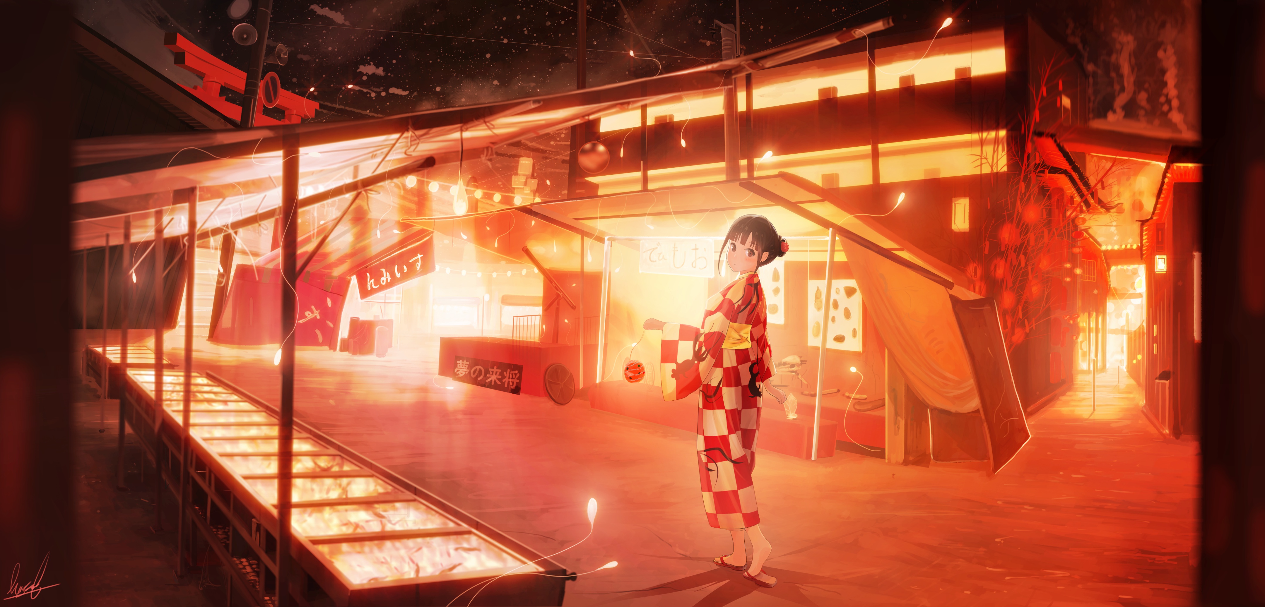 Download wallpaper girl, street, kimono, <b>festival</b>, Torii, section art in re...