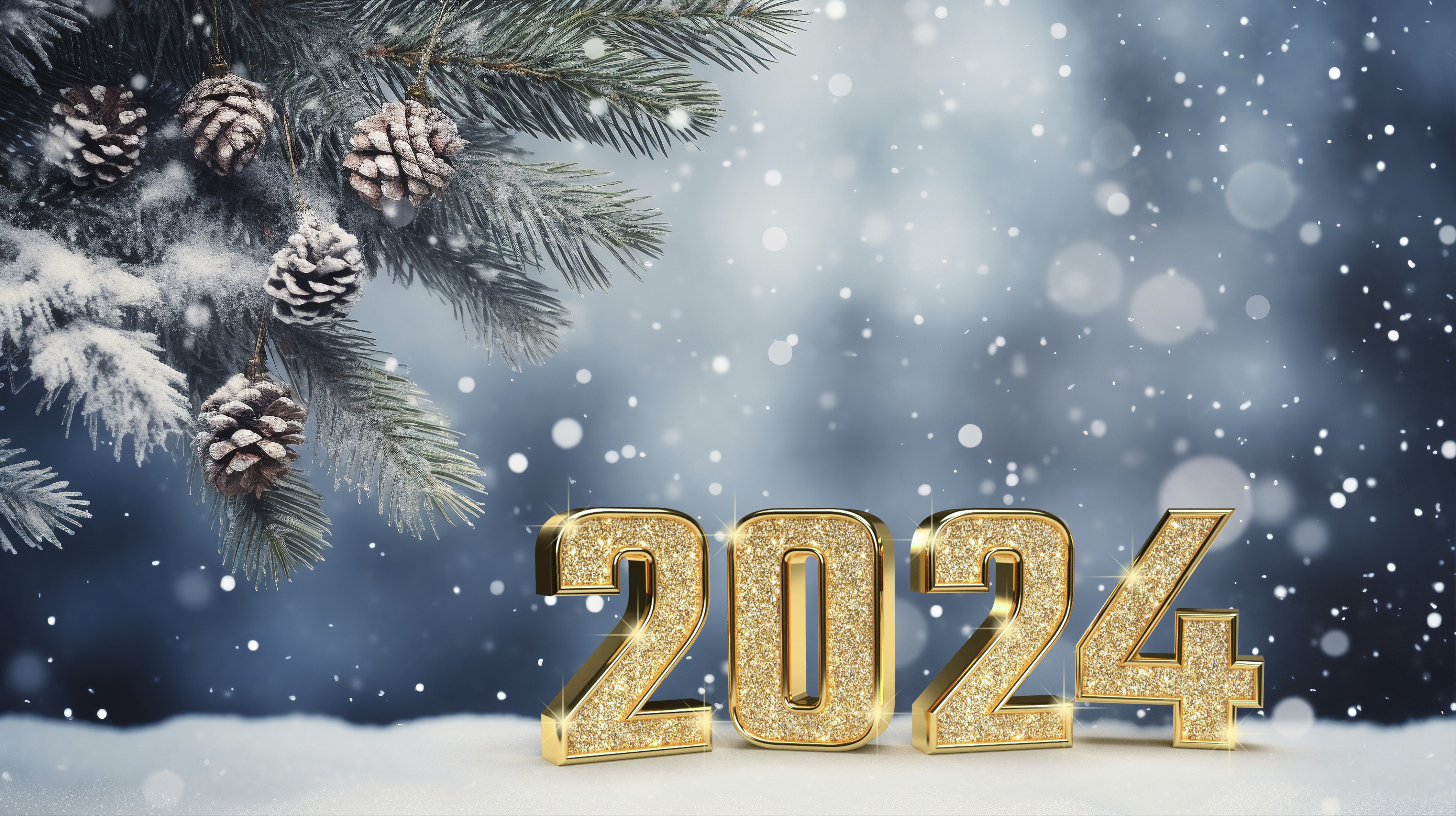 Wallpaper winter, snow, New Year, Christmas, figures, golden, new