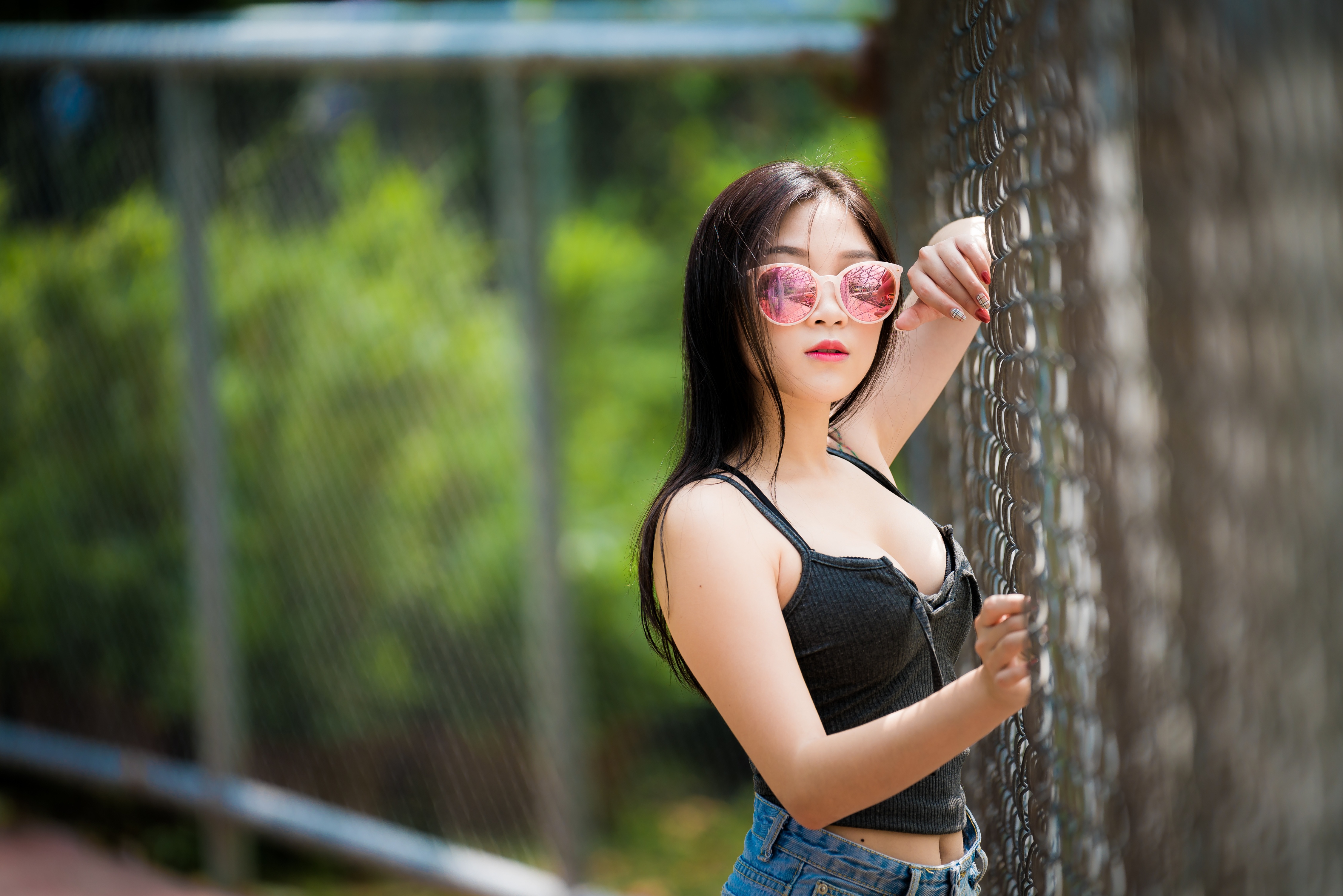 Download wallpaper look, sexy, glasses, Asian, bokeh, section girls in  resolution 4500x3002