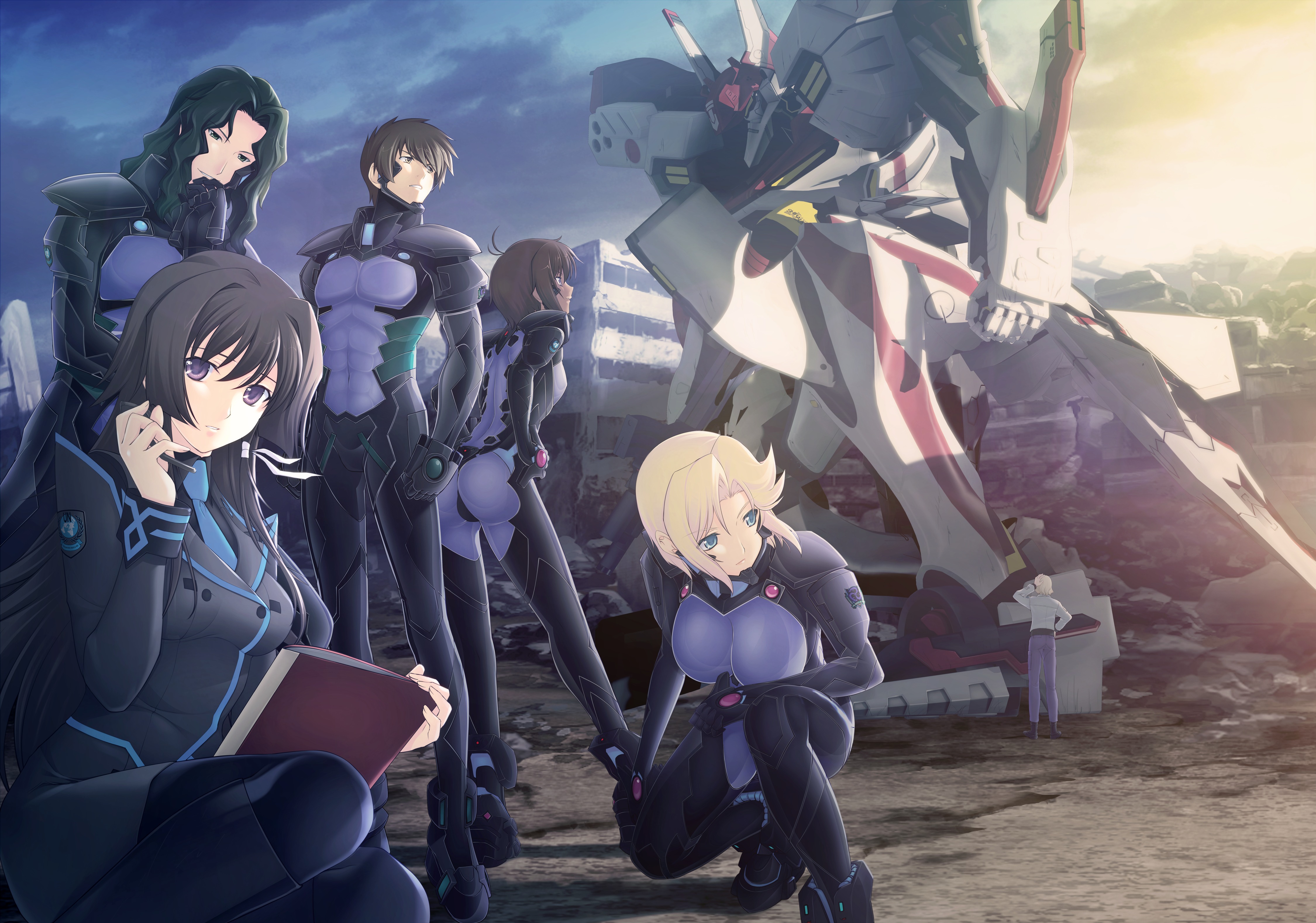 Wallpaper the city, girls, robot, guys, fur, takamura yui, muvluv total  eclipse, stella bremer for mobile and desktop, section сэйнэн, resolution  4500x3156 - download