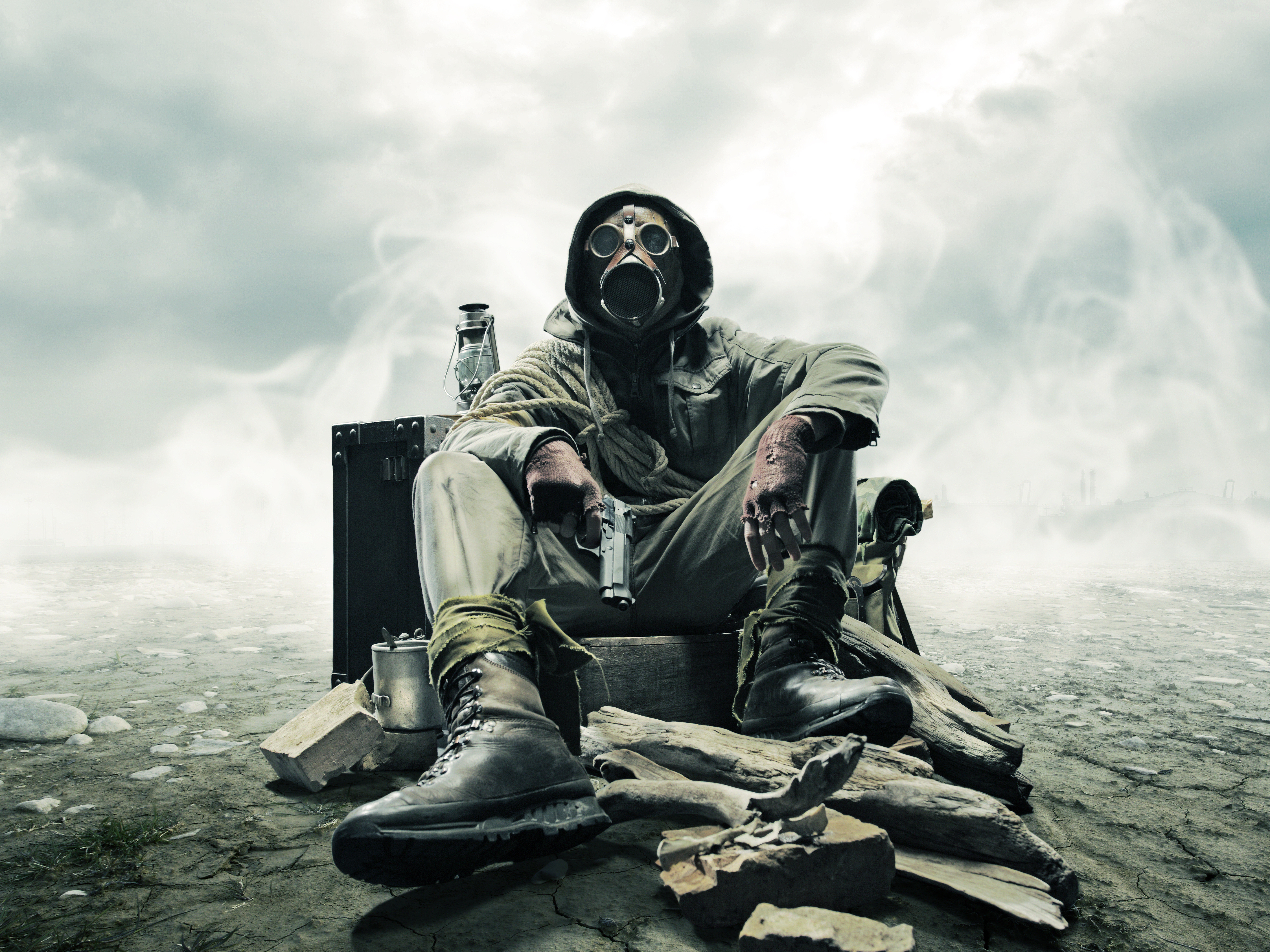 Wallpaper stones, gun, gas mask, Stalker, rope for mobile and desktop,  section разное, resolution 4500x3375 - download