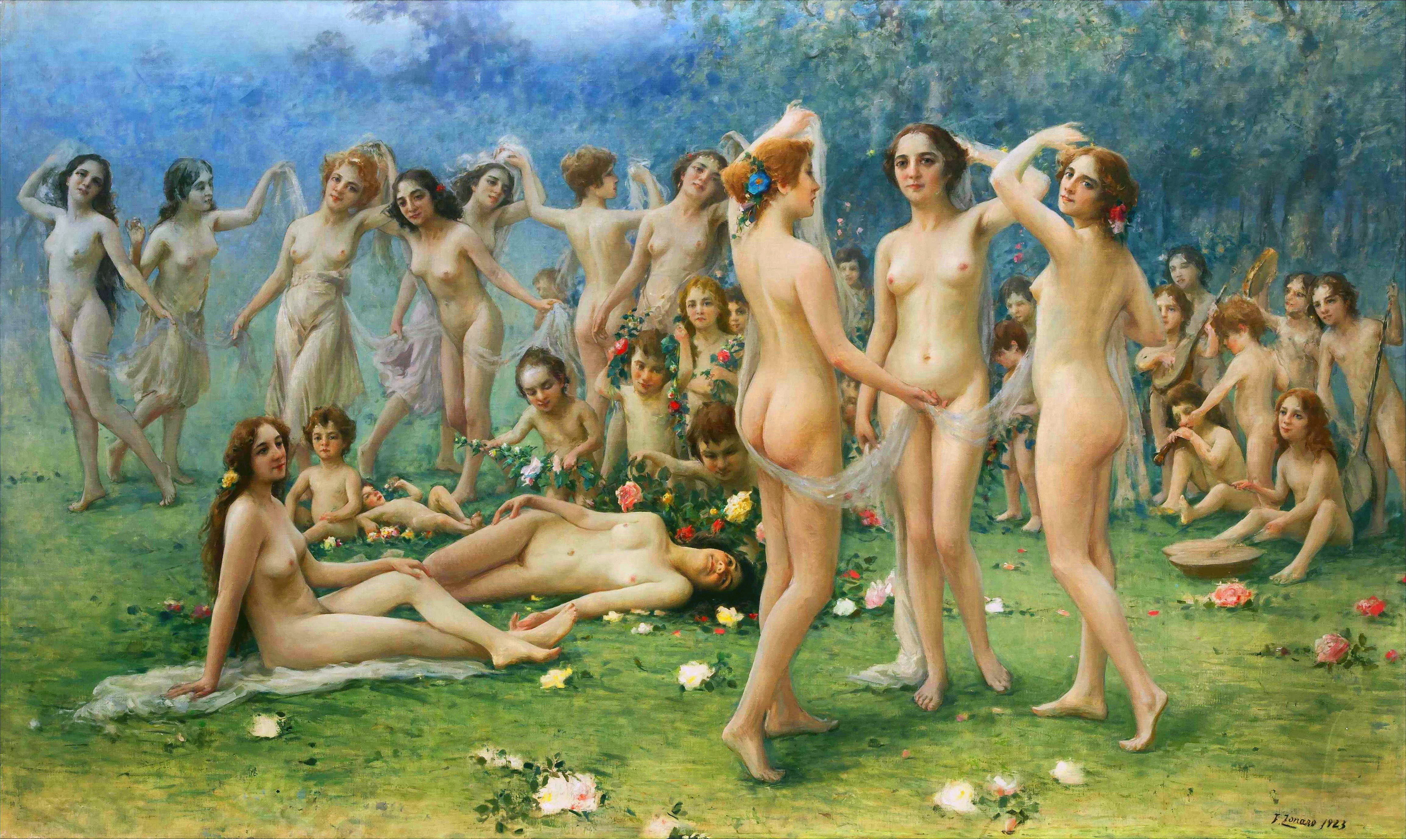 Download wallpaper Girls, Spring, Picture, Nude, Fausto Zonaro, Fausto  Zonaro, Italian artist, Allegory of spring, section painting in resolution  4616x2755